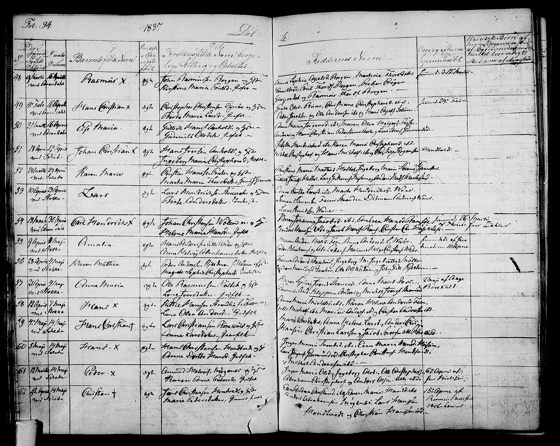 Stokke kirkebøker, AV/SAKO-A-320/F/Fa/L0006: Parish register (official) no. I 6, 1826-1843, p. 94