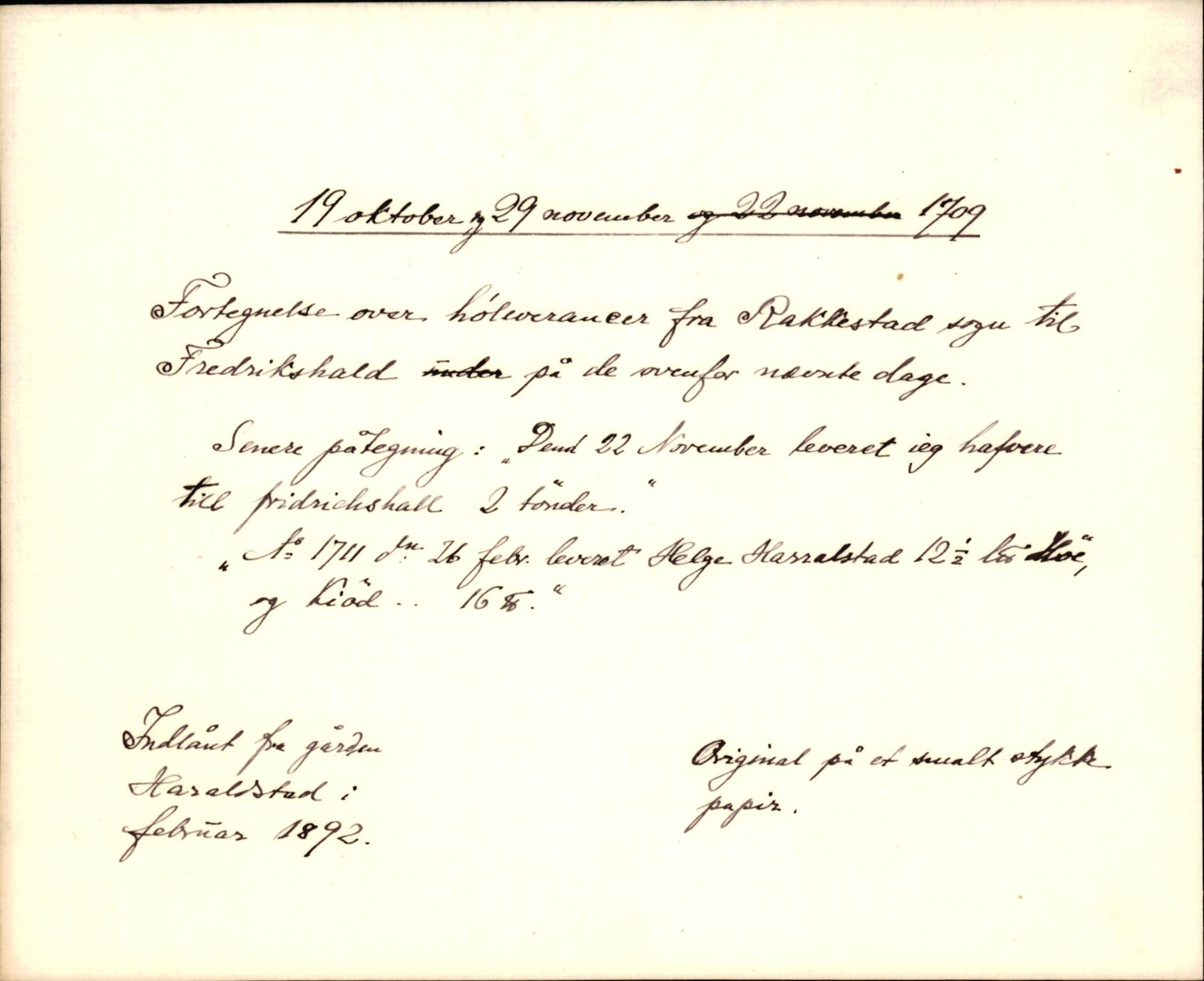 Riksarkivets diplomsamling, AV/RA-EA-5965/F35/F35d/L0006: Innlånte diplomer, seddelregister, 1691-1858, p. 261