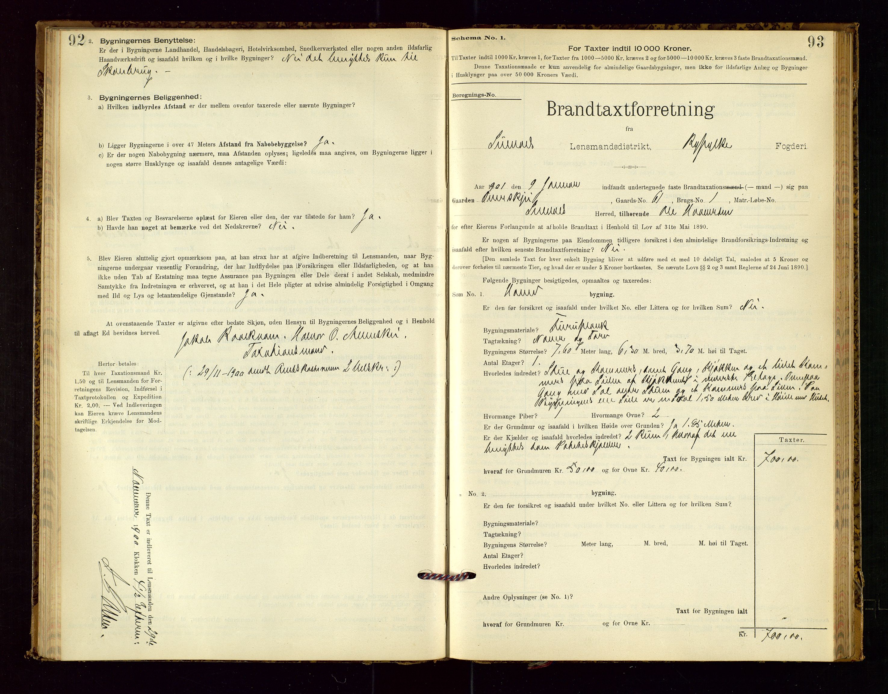 Suldal lensmannskontor, SAST/A-100419/Gob/L0001: "Brandtaxationsprotokol", 1894-1923, p. 92-93