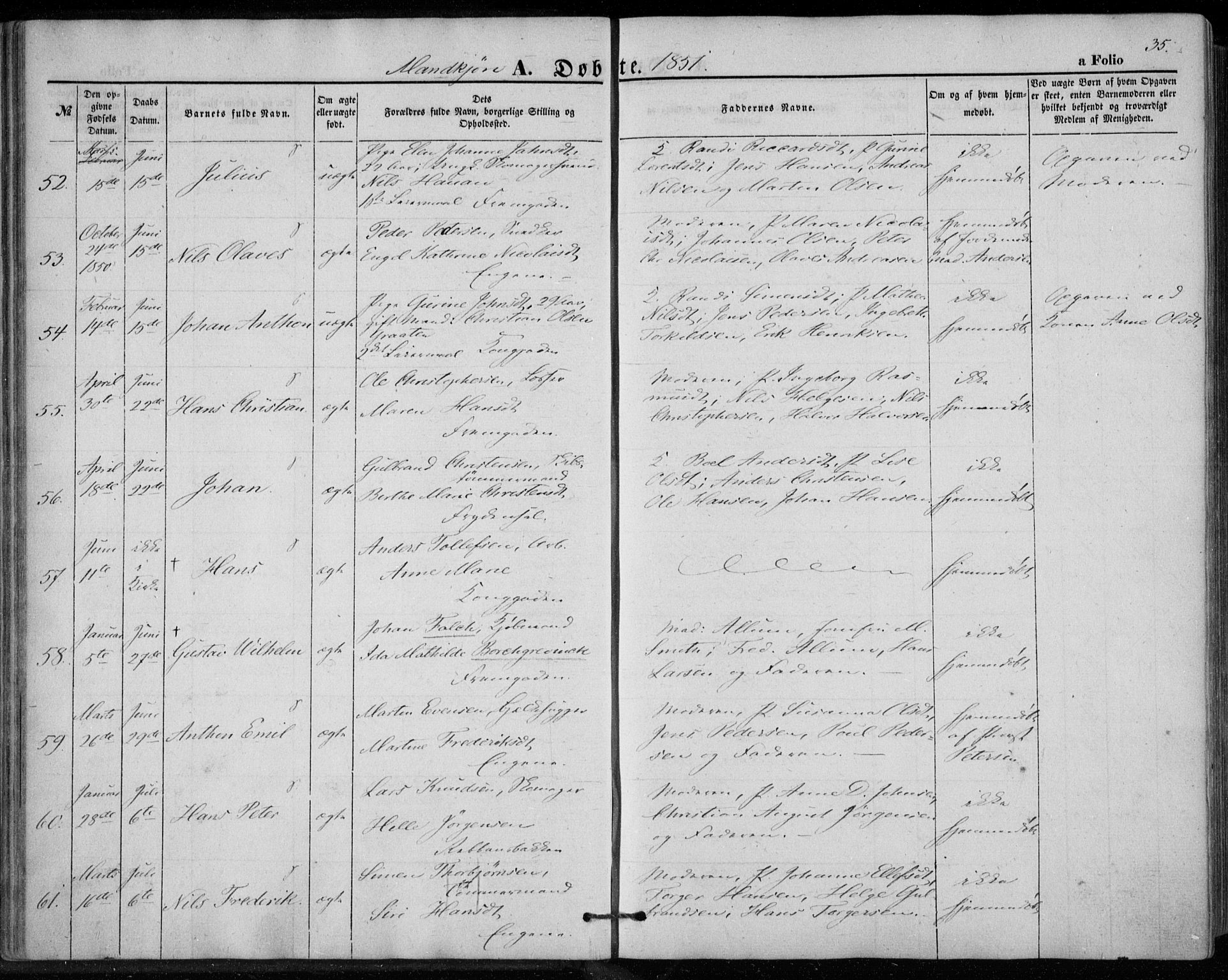 Bragernes kirkebøker, AV/SAKO-A-6/F/Fb/L0002: Parish register (official) no. II 2, 1848-1859, p. 35