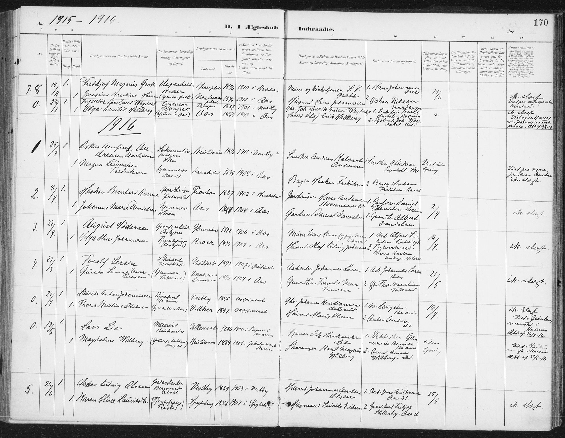 Ås prestekontor Kirkebøker, SAO/A-10894/F/Fa/L0010: Parish register (official) no. I 10, 1900-1918, p. 170