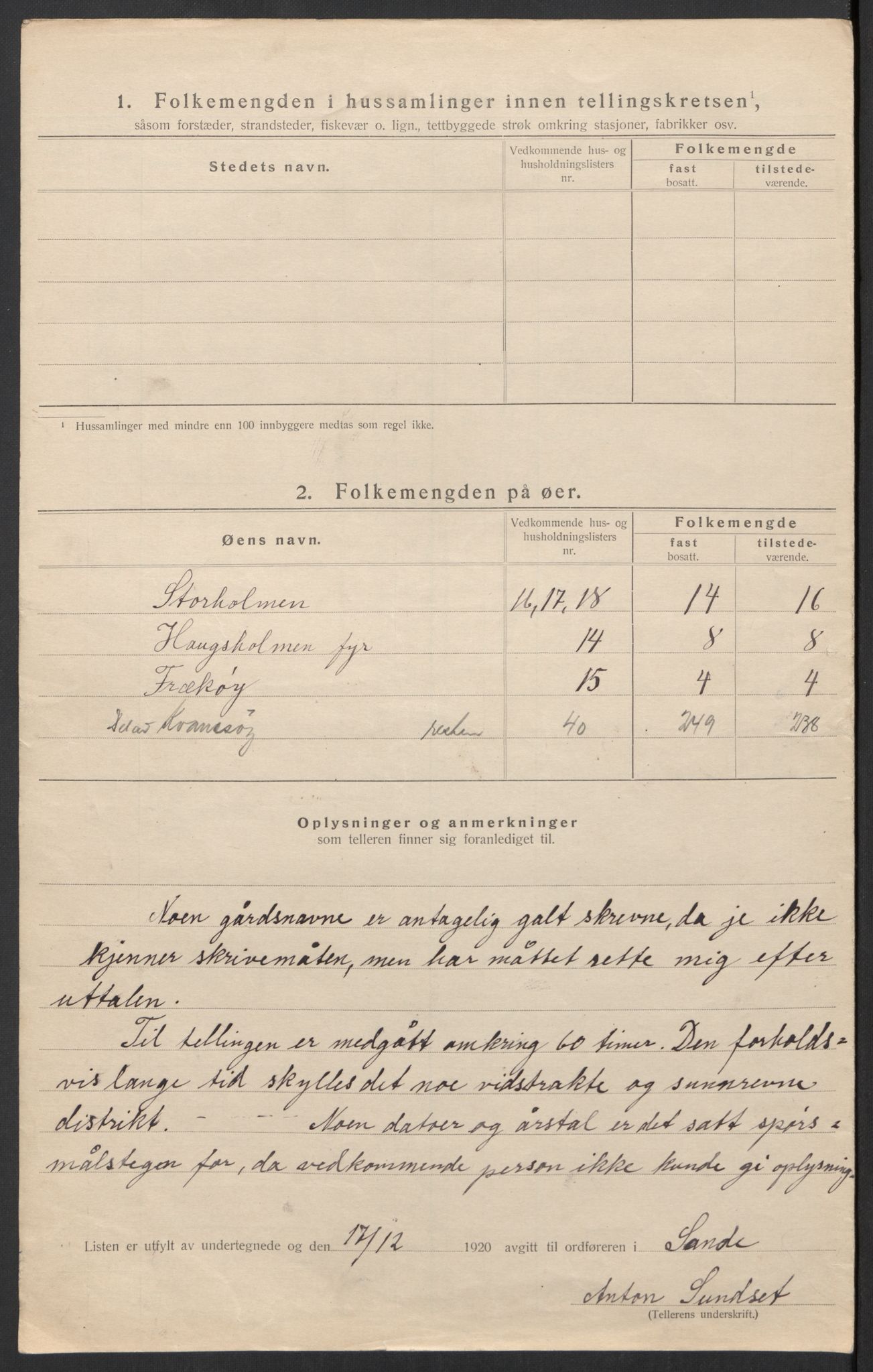 SAT, 1920 census for Sande (MR), 1920, p. 29