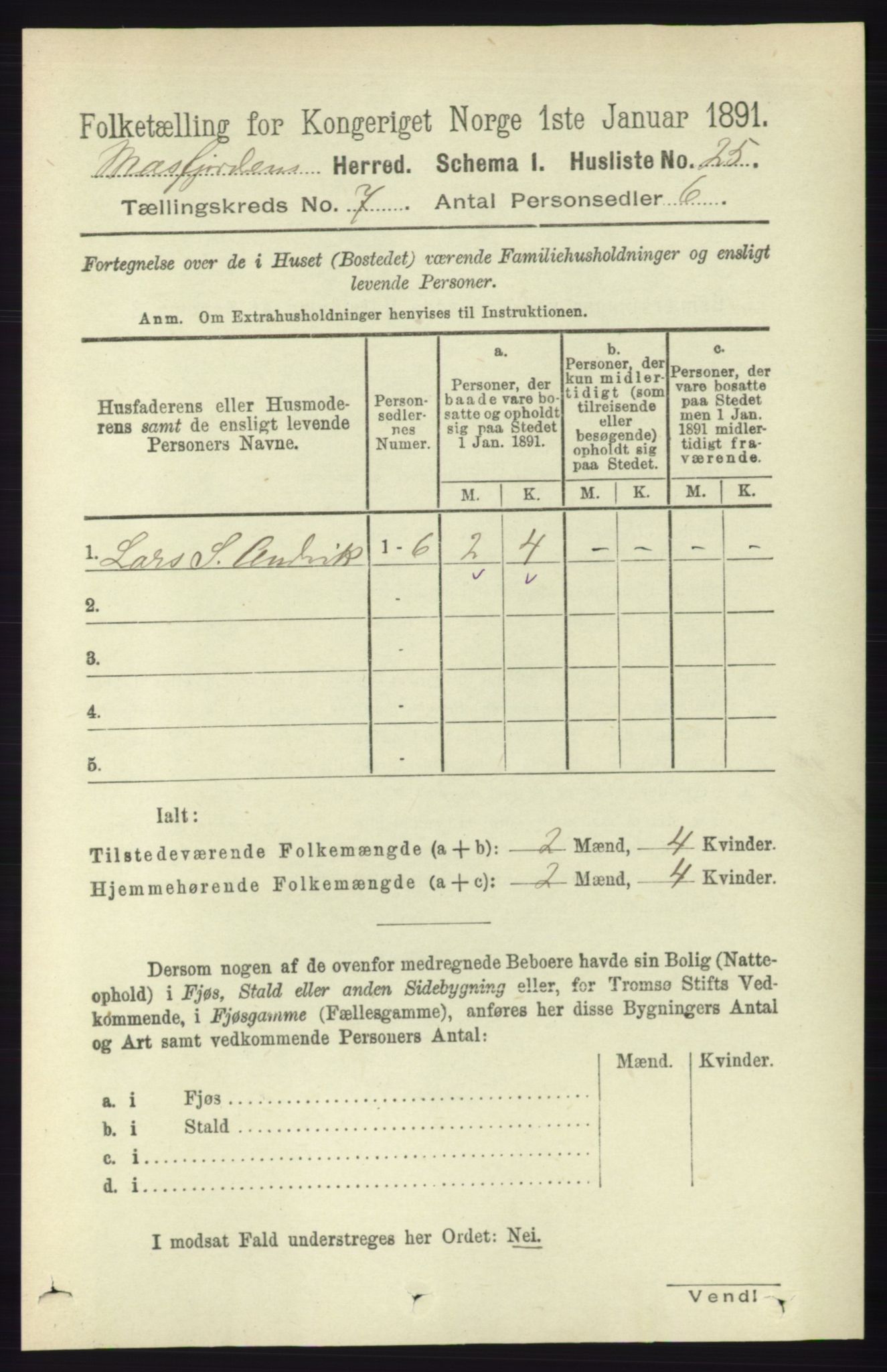 RA, 1891 census for 1266 Masfjorden, 1891, p. 1160
