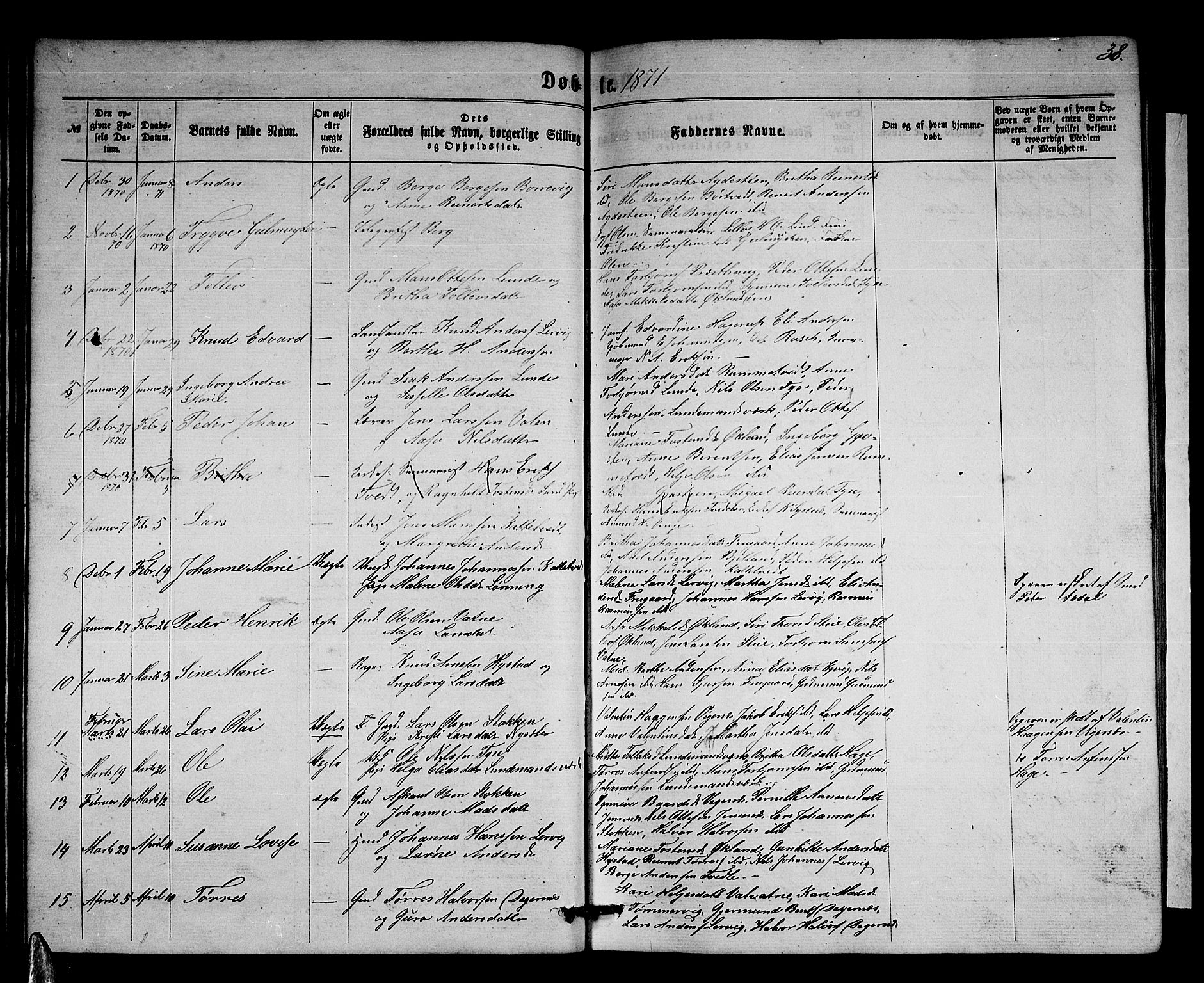 Stord sokneprestembete, SAB/A-78201/H/Hab: Parish register (copy) no. A 1, 1864-1878, p. 38
