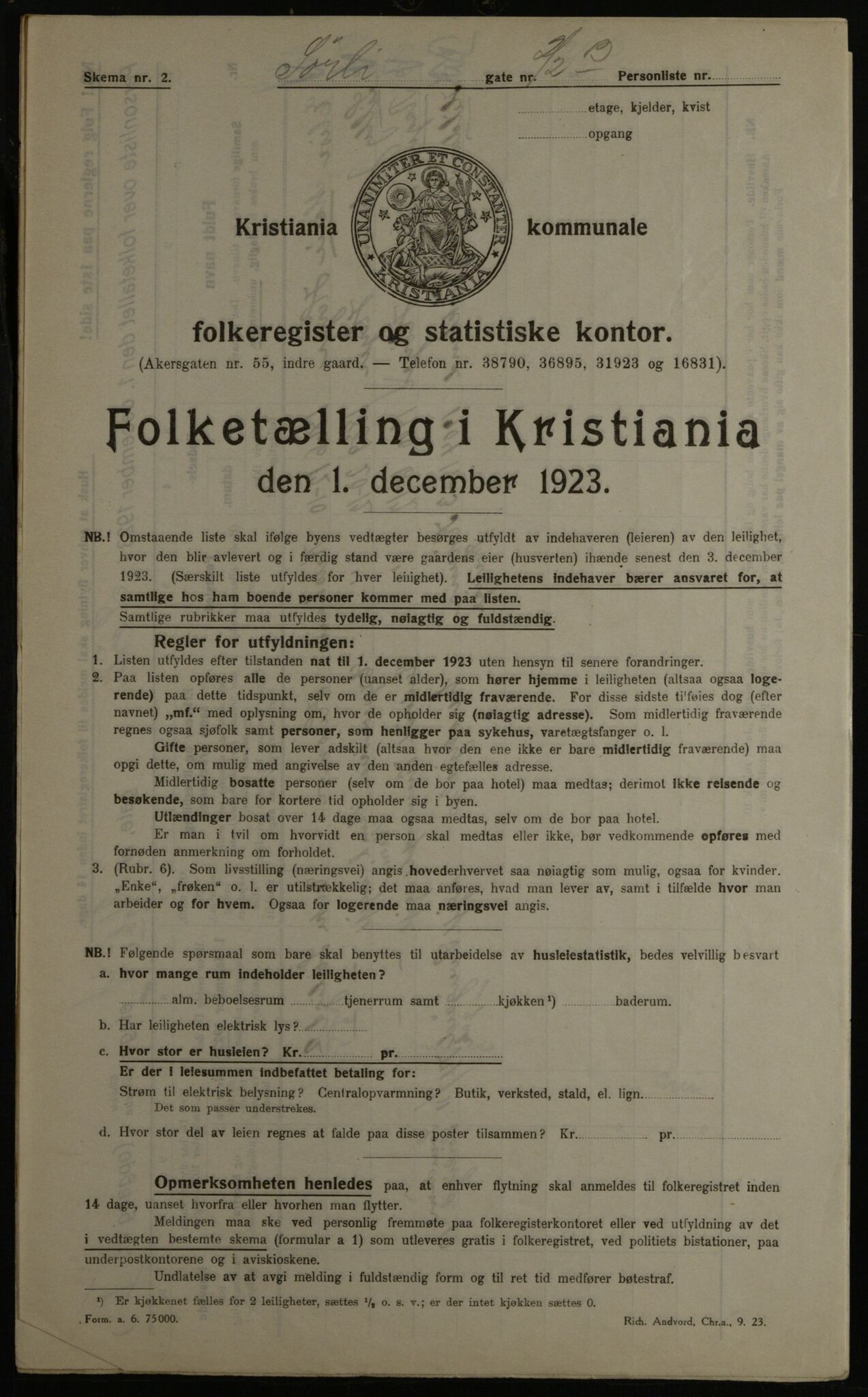 OBA, Municipal Census 1923 for Kristiania, 1923, p. 117854