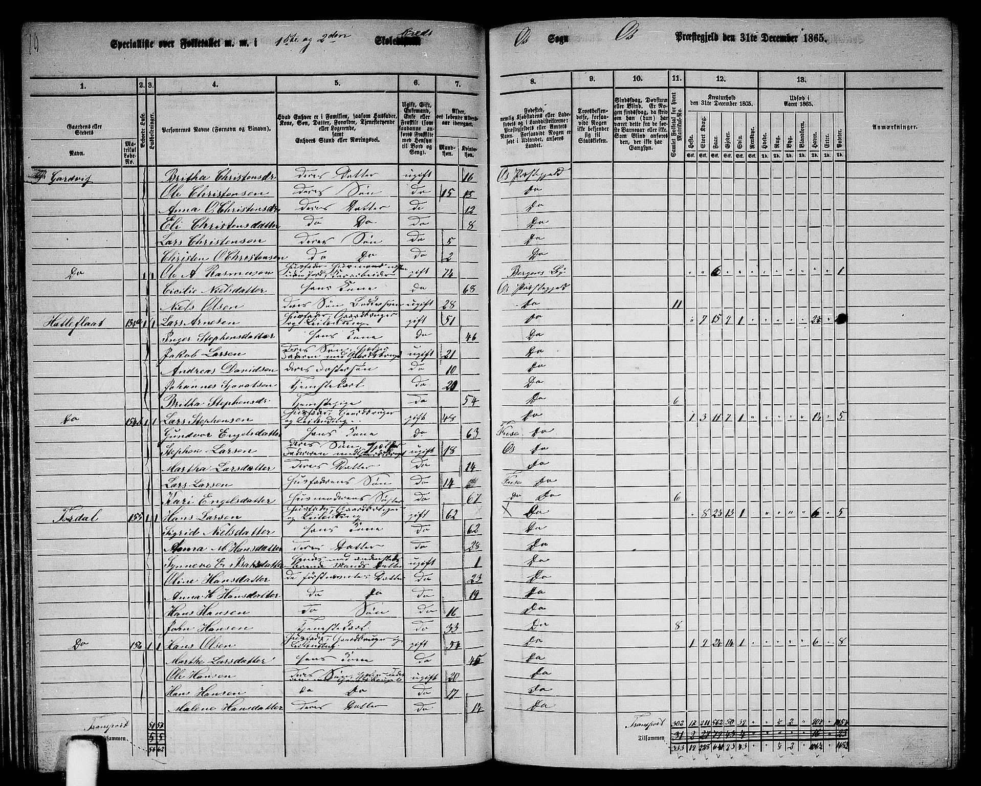 RA, 1865 census for Os, 1865, p. 74