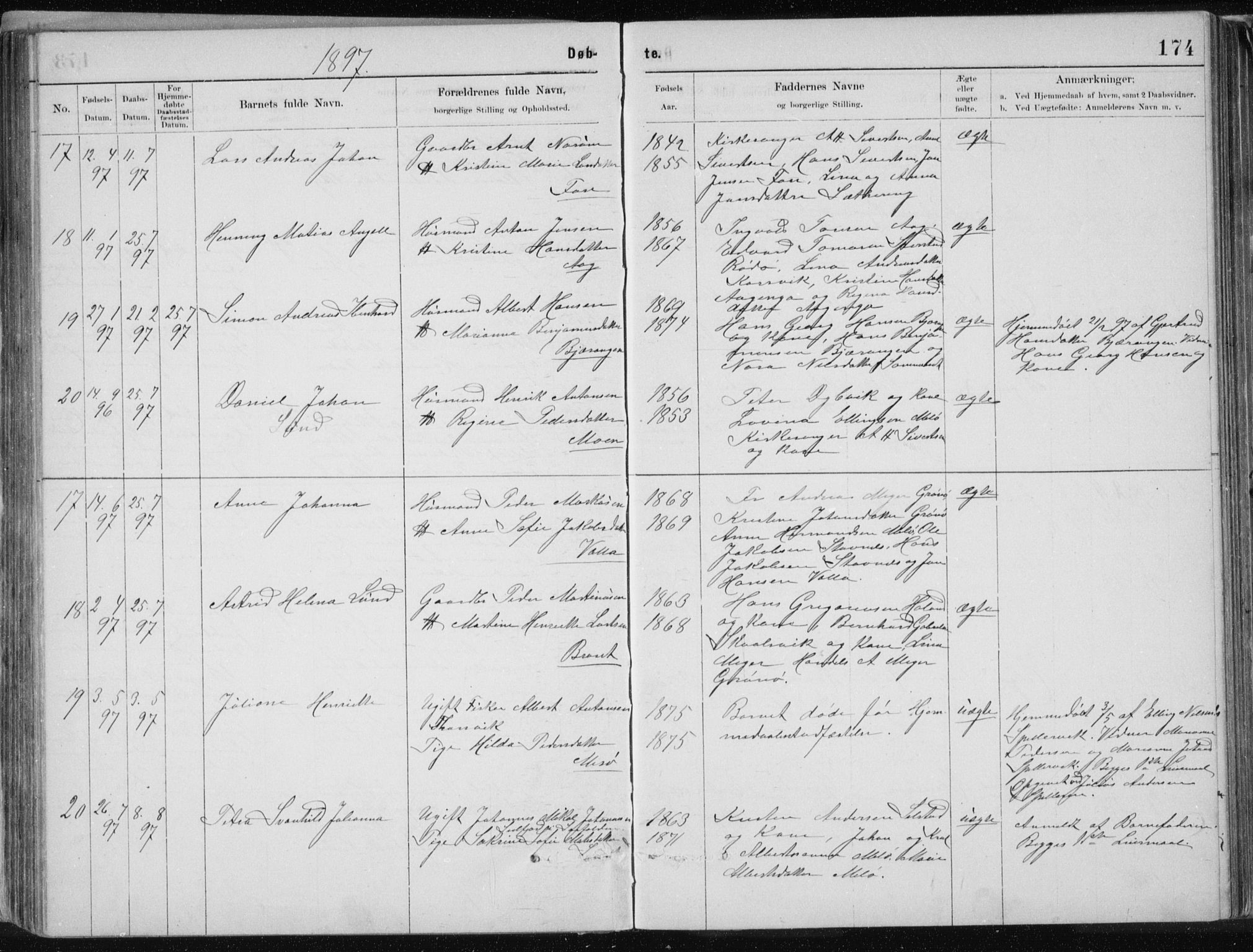 Ministerialprotokoller, klokkerbøker og fødselsregistre - Nordland, AV/SAT-A-1459/843/L0636: Parish register (copy) no. 843C05, 1884-1909, p. 174