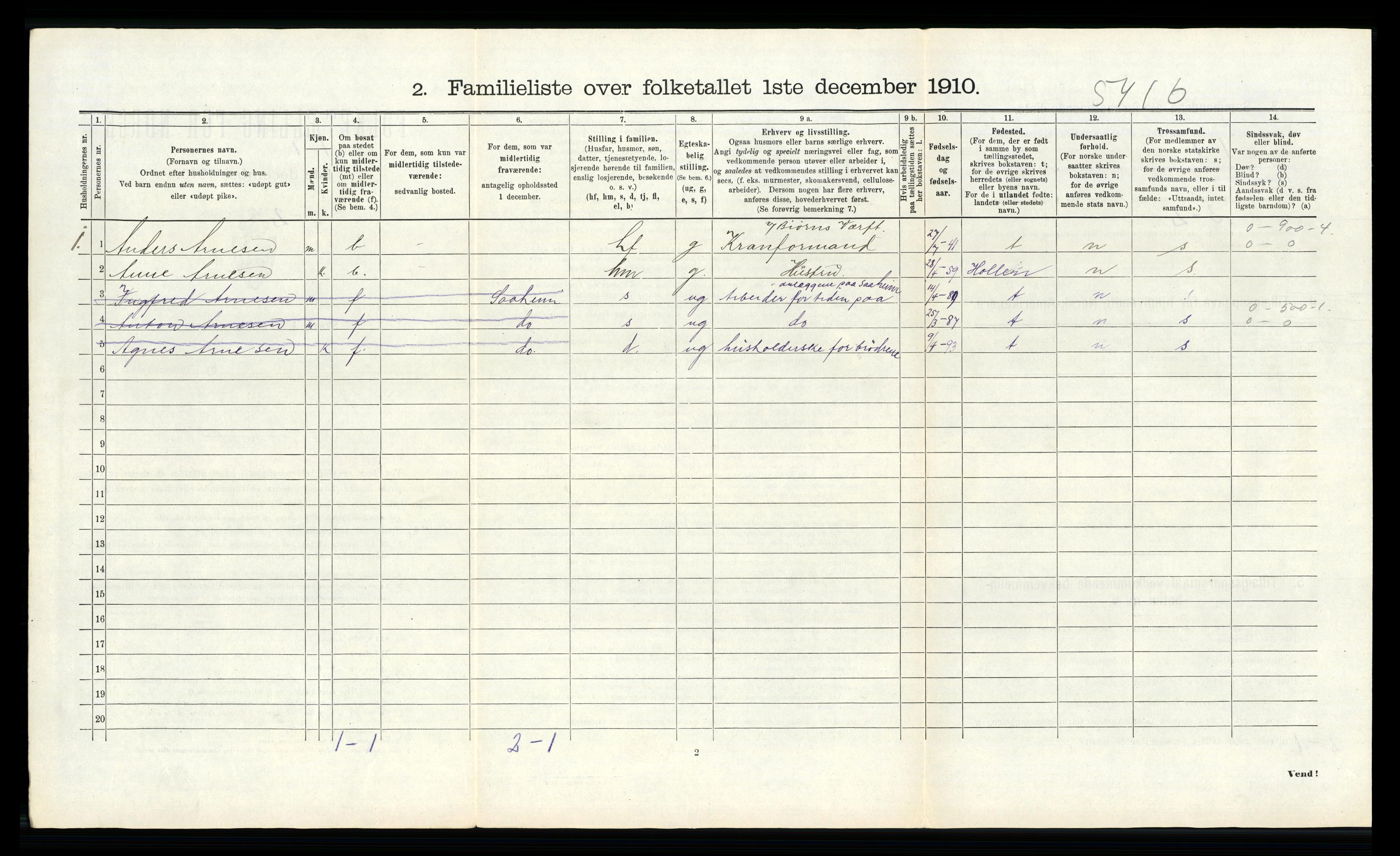 RA, 1910 census for Kragerø, 1910, p. 3489