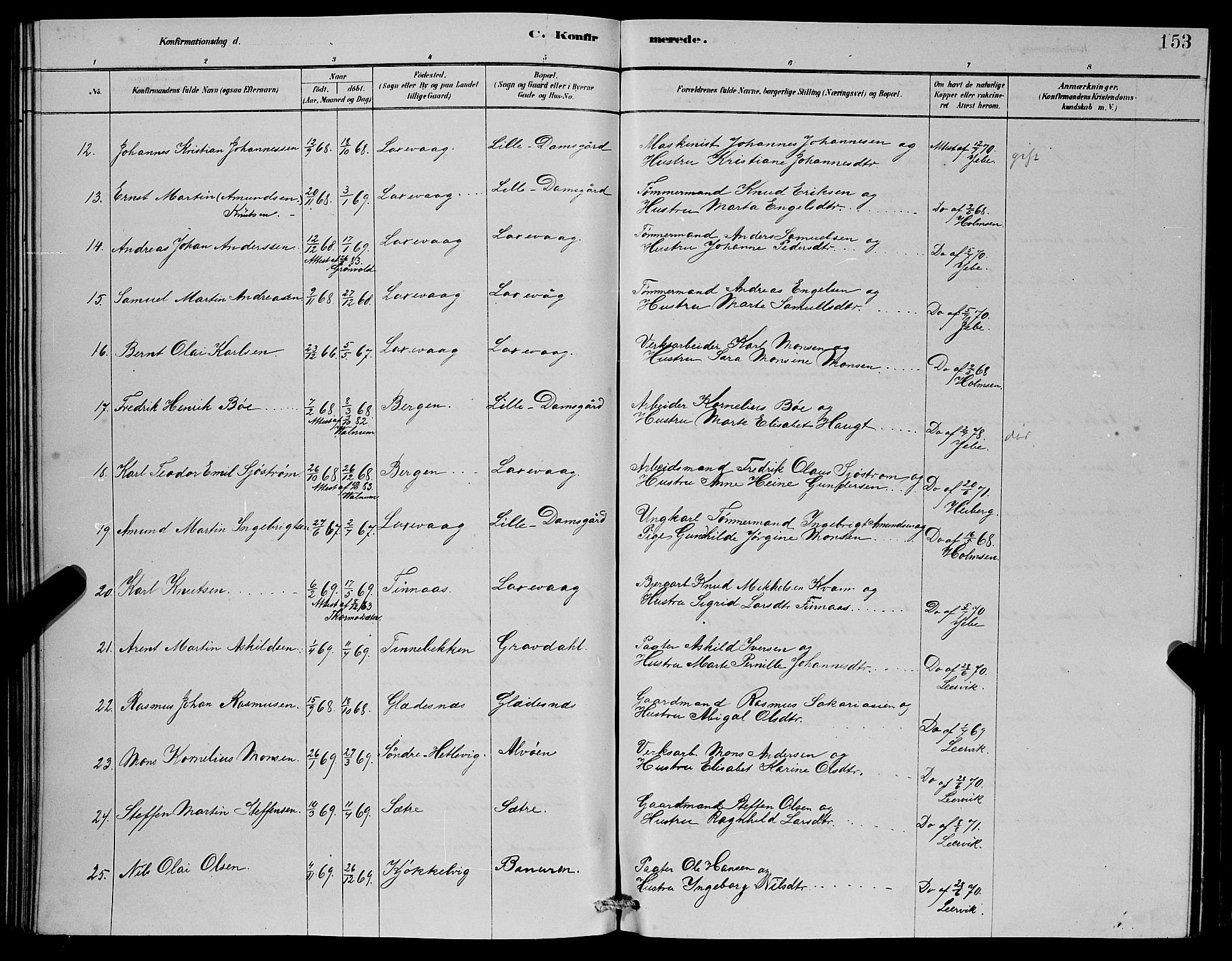 Laksevåg Sokneprestembete, SAB/A-76501/H/Ha/Hab/Haba/L0002: Parish register (copy) no. A 2, 1877-1887, p. 153