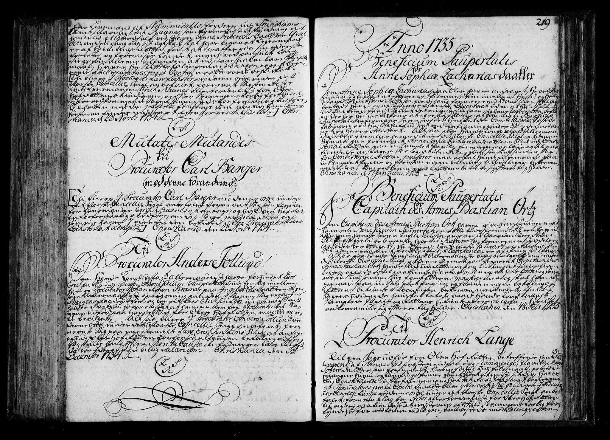 Stattholderembetet 1572-1771, AV/RA-EA-2870/Be/L0011: Kopibok for beneficia paupertatis, 1726-1739, p. 218b-219a