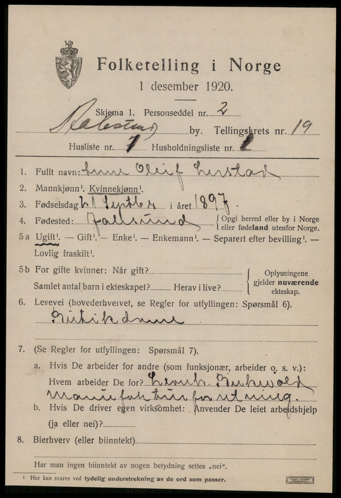 SAT, 1920 census for Ålesund, 1920, p. 35618