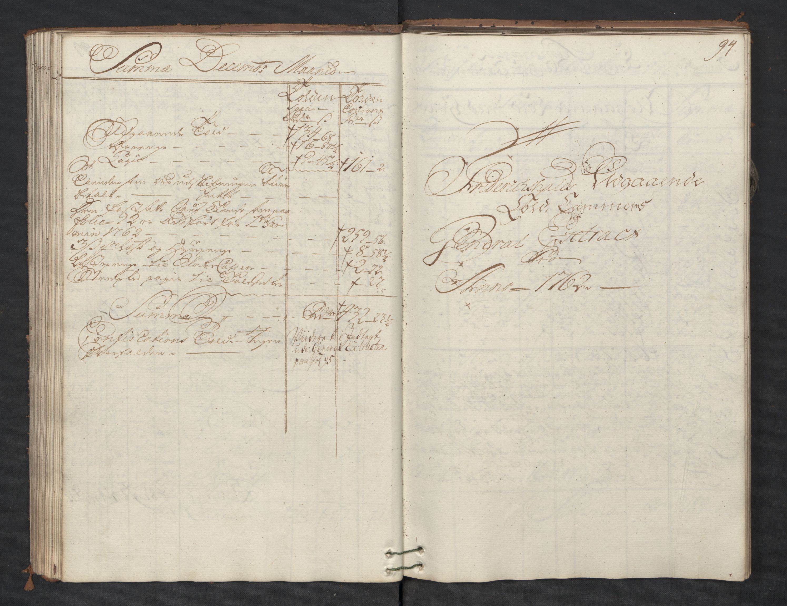 Generaltollkammeret, tollregnskaper, AV/RA-EA-5490/R01/L0047/0001: Tollregnskaper Fredrikshald / Utgående hovedtollbok, 1762, p. 93b-94a