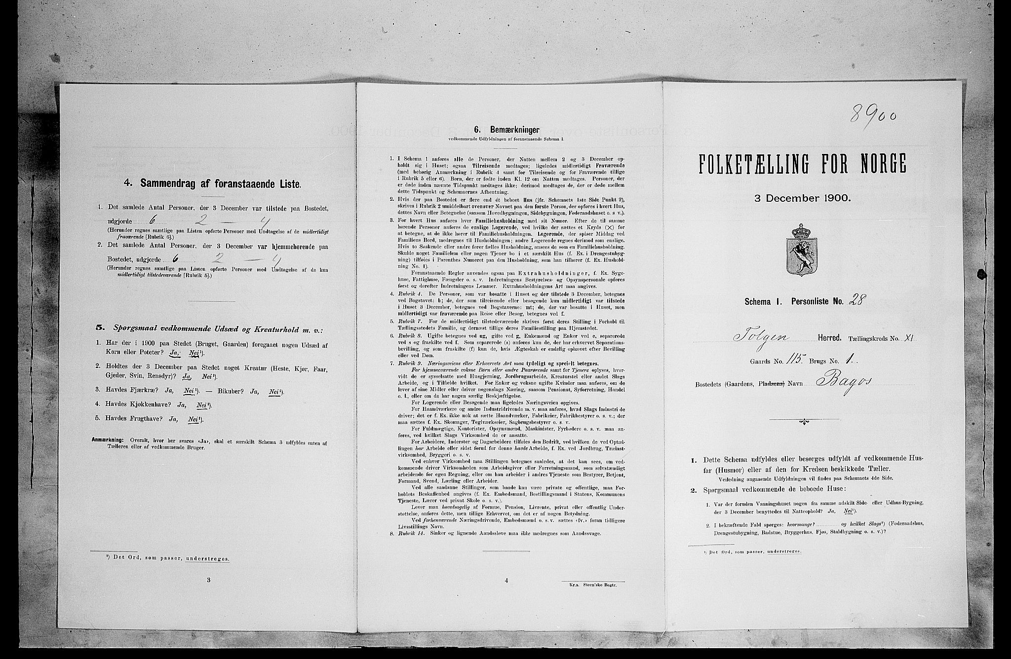 SAH, 1900 census for Tolga, 1900, p. 999