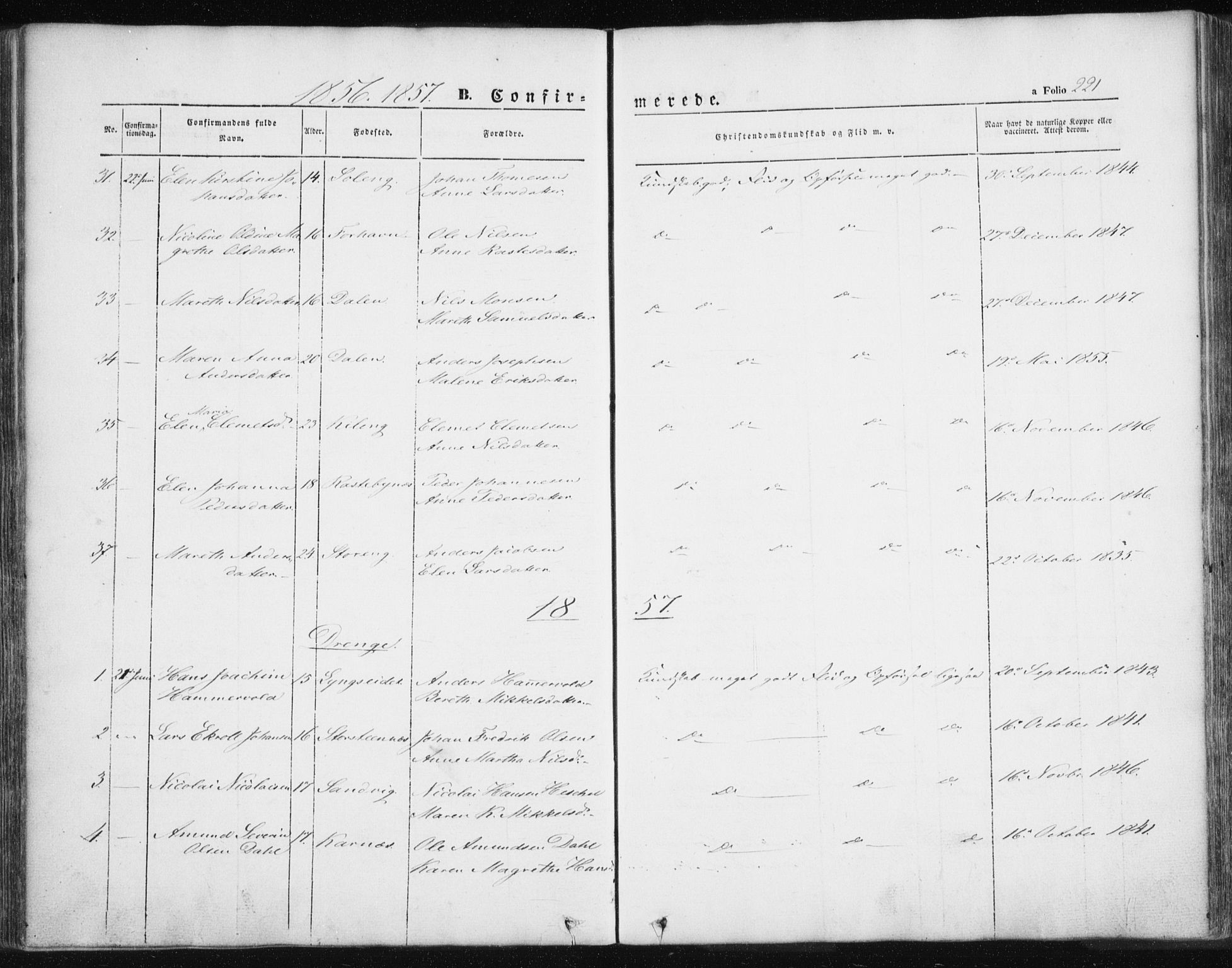 Lyngen sokneprestembete, SATØ/S-1289/H/He/Hea/L0004kirke: Parish register (official) no. 4, 1839-1858, p. 221