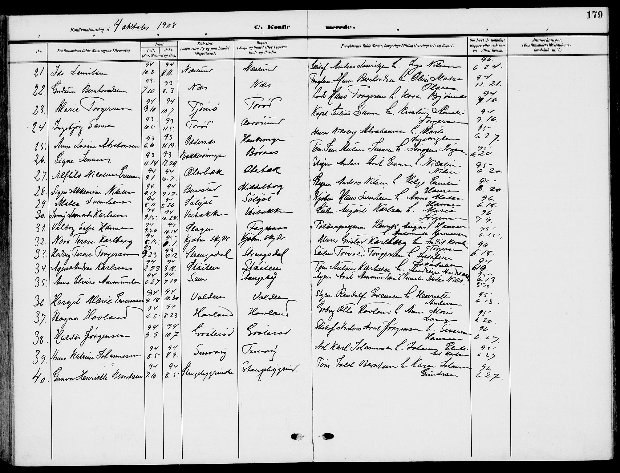 Nøtterøy kirkebøker, AV/SAKO-A-354/F/Fa/L0010: Parish register (official) no. I 10, 1908-1919, p. 179