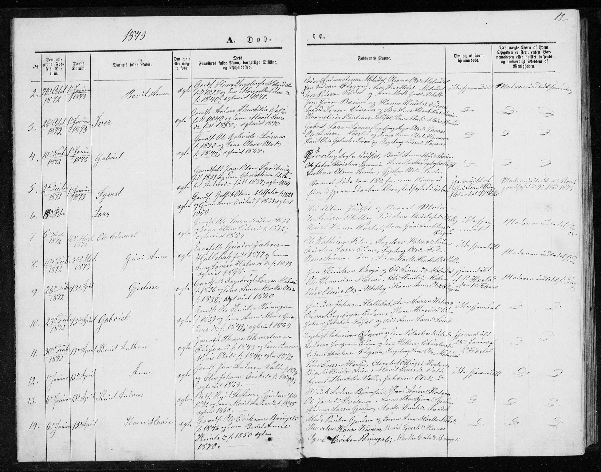 Ministerialprotokoller, klokkerbøker og fødselsregistre - Møre og Romsdal, AV/SAT-A-1454/565/L0754: Parish register (copy) no. 565C03, 1870-1896, p. 12