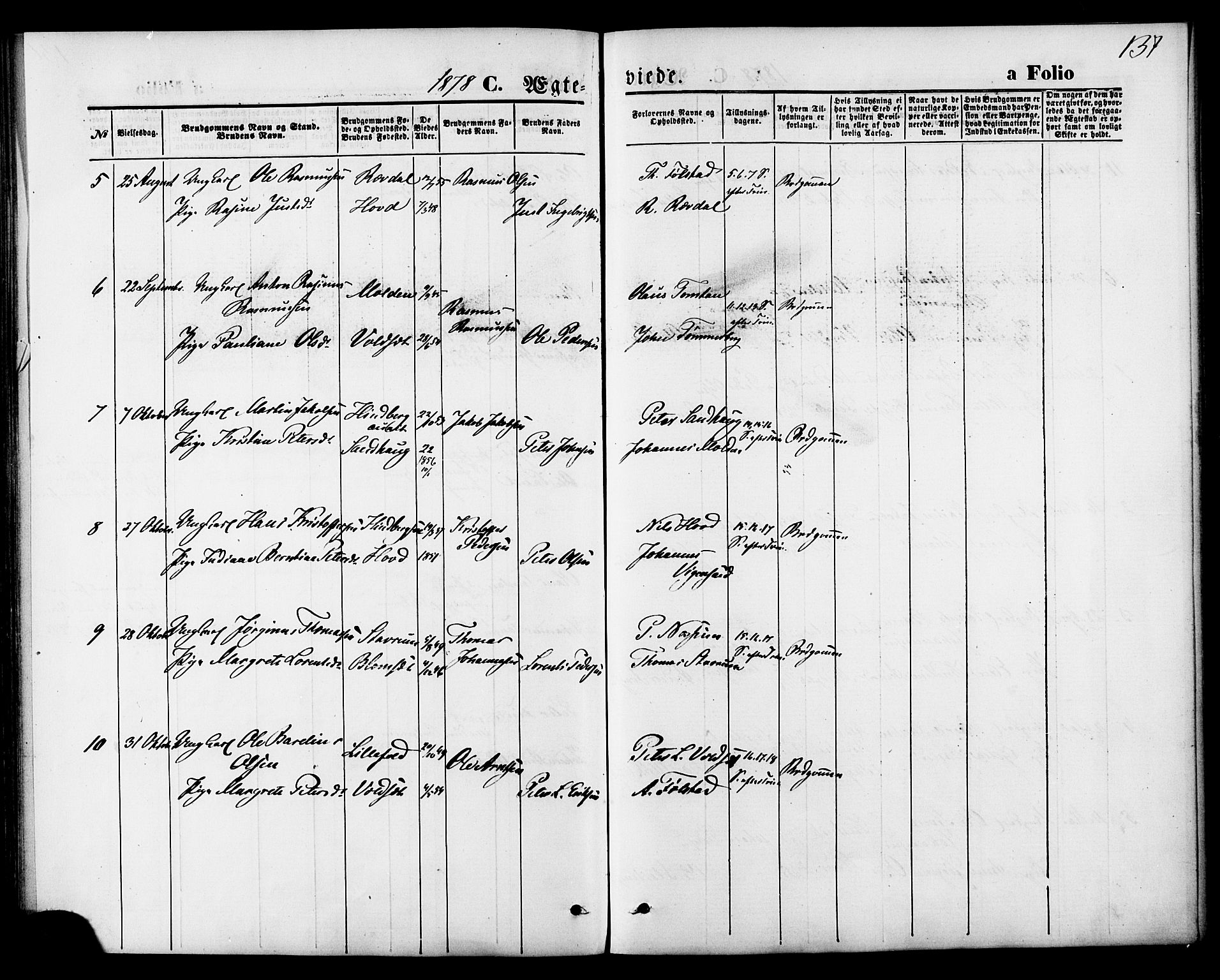 Ministerialprotokoller, klokkerbøker og fødselsregistre - Nord-Trøndelag, SAT/A-1458/744/L0419: Parish register (official) no. 744A03, 1867-1881, p. 137