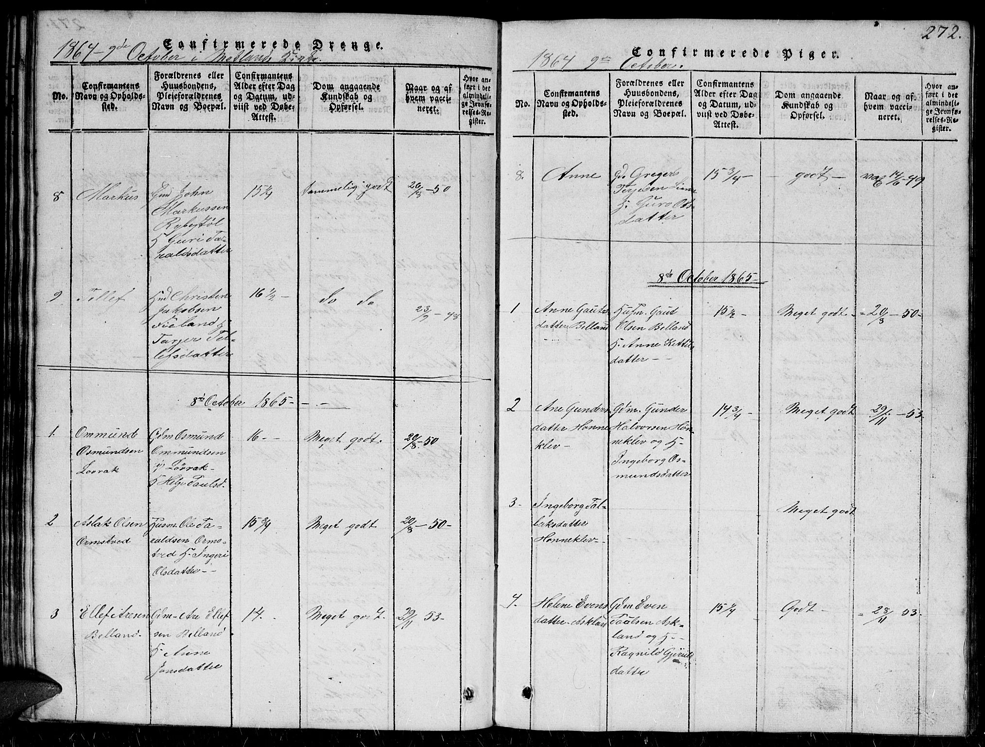 Herefoss sokneprestkontor, SAK/1111-0019/F/Fb/Fbc/L0001: Parish register (copy) no. B 1, 1816-1866, p. 272