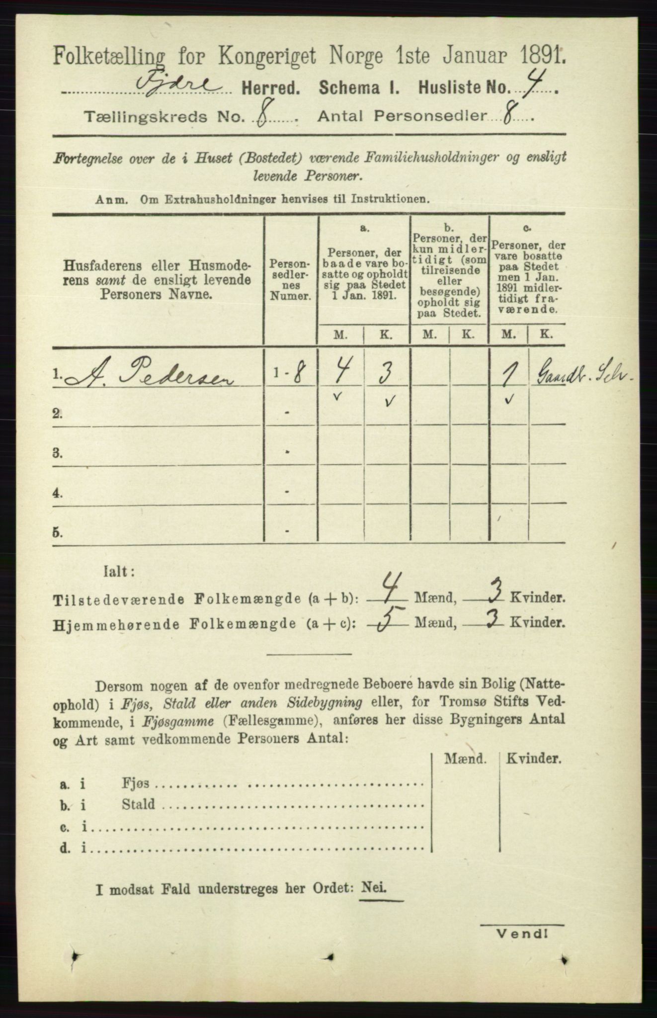 RA, 1891 census for 0923 Fjære, 1891, p. 3681