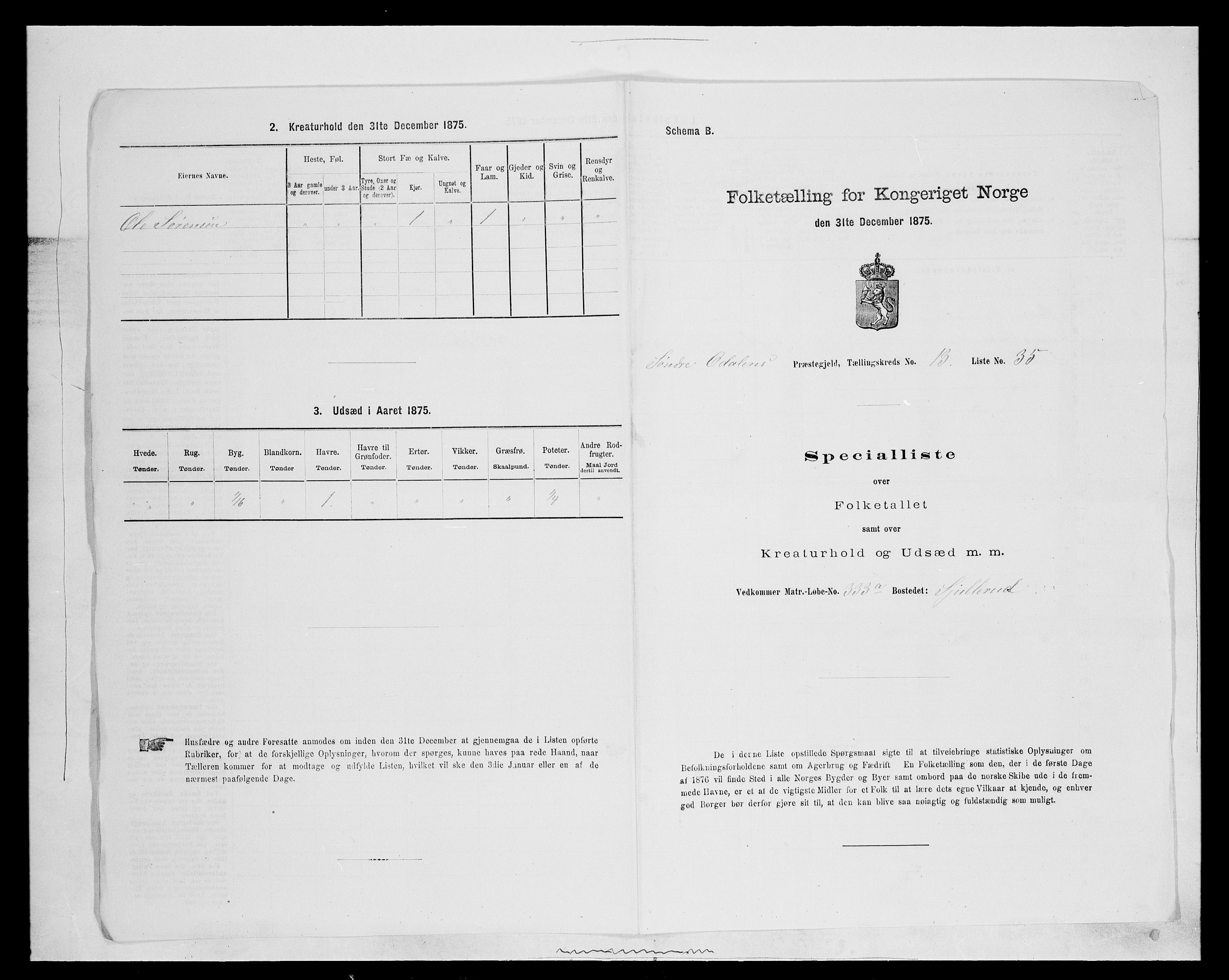 SAH, 1875 census for 0419P Sør-Odal, 1875, p. 1315