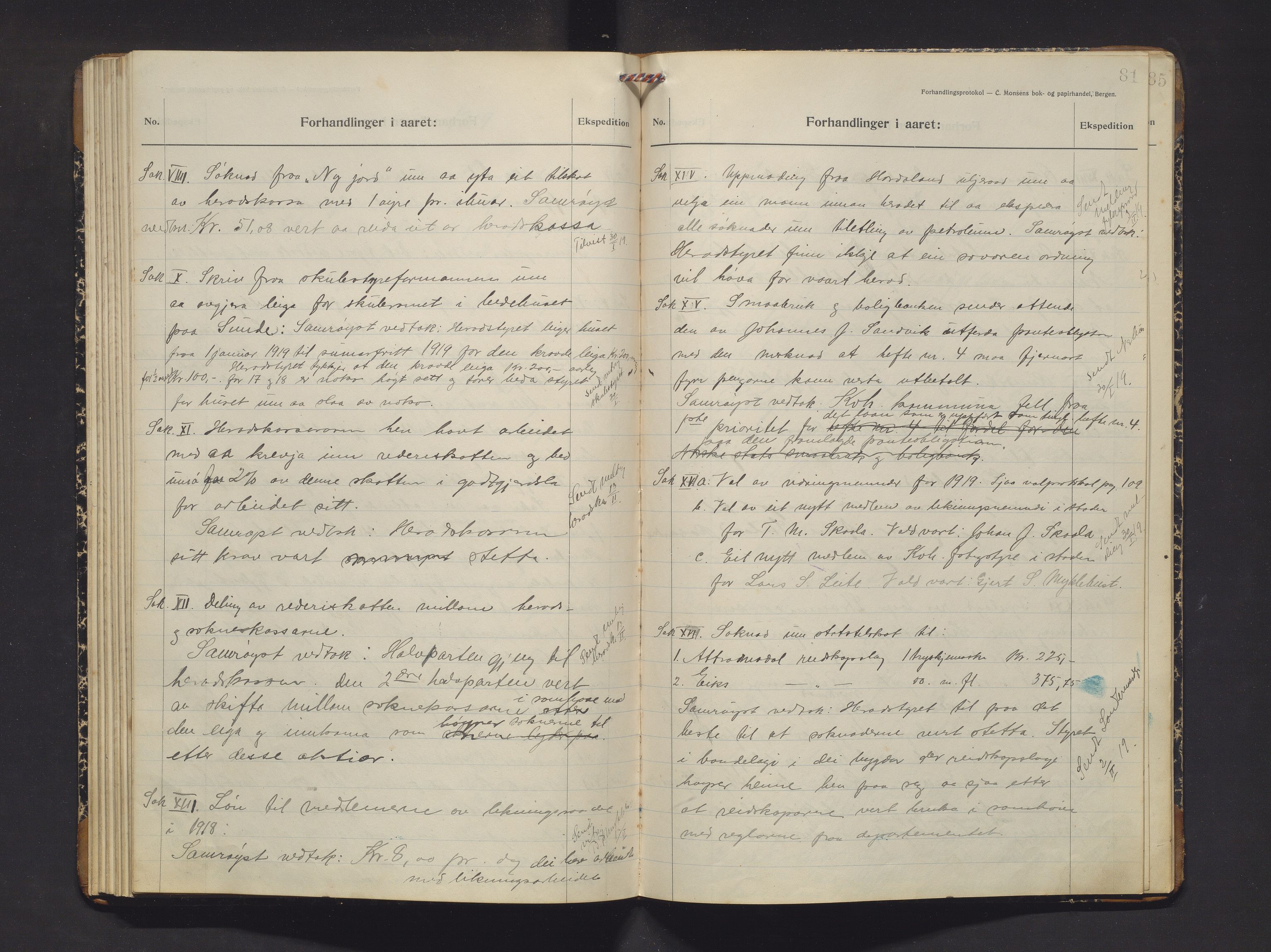 Kvinnherad kommune. Formannskapet, IKAH/1224-021/A/Aa/L0005: Møtebok for formannskap og heradstyre i Kvinnherad prestegjeld og styre i soknekommunane Kvinnherad, Ølve, Husnes og Ænes, 1917-1919, p. 81