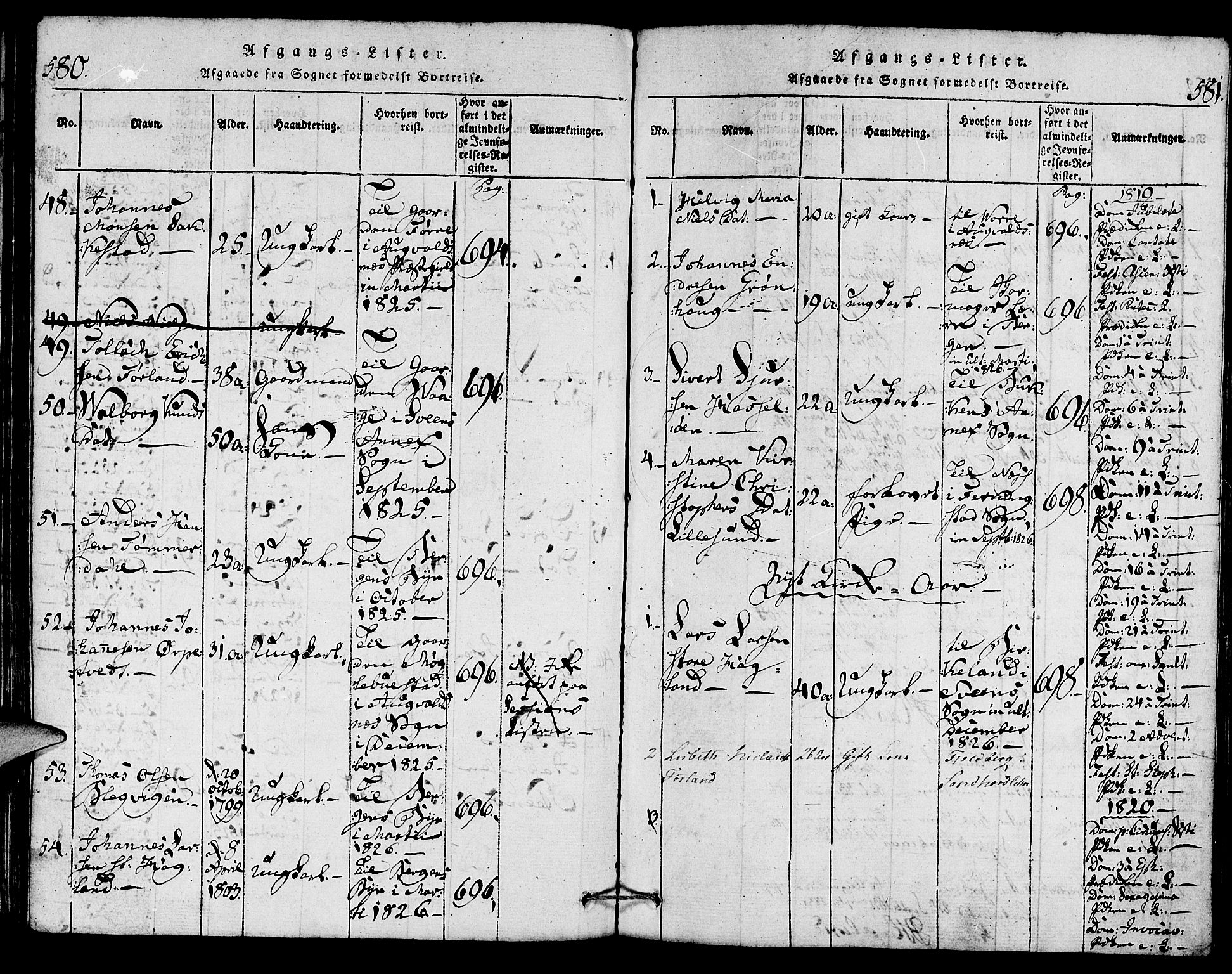 Torvastad sokneprestkontor, SAST/A -101857/H/Ha/Haa/L0004: Parish register (official) no. A 4, 1817-1836, p. 580-581