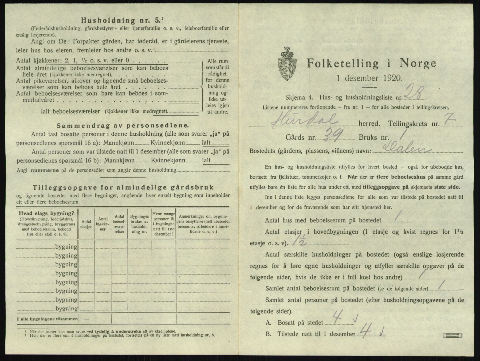 SAO, 1920 census for Hurdal, 1920, p. 692