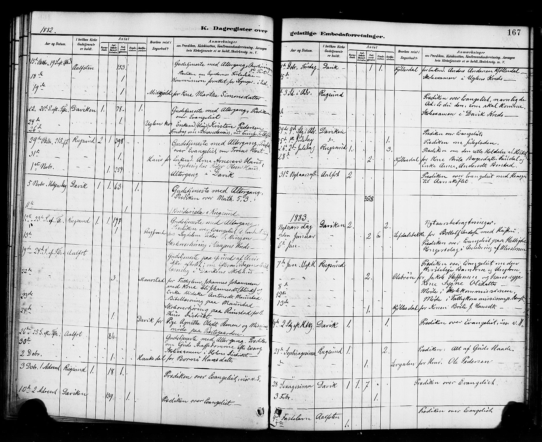 Davik sokneprestembete, AV/SAB-A-79701/H/Haa/Haab/L0001: Parish register (official) no. B 1, 1882-1900, p. 167