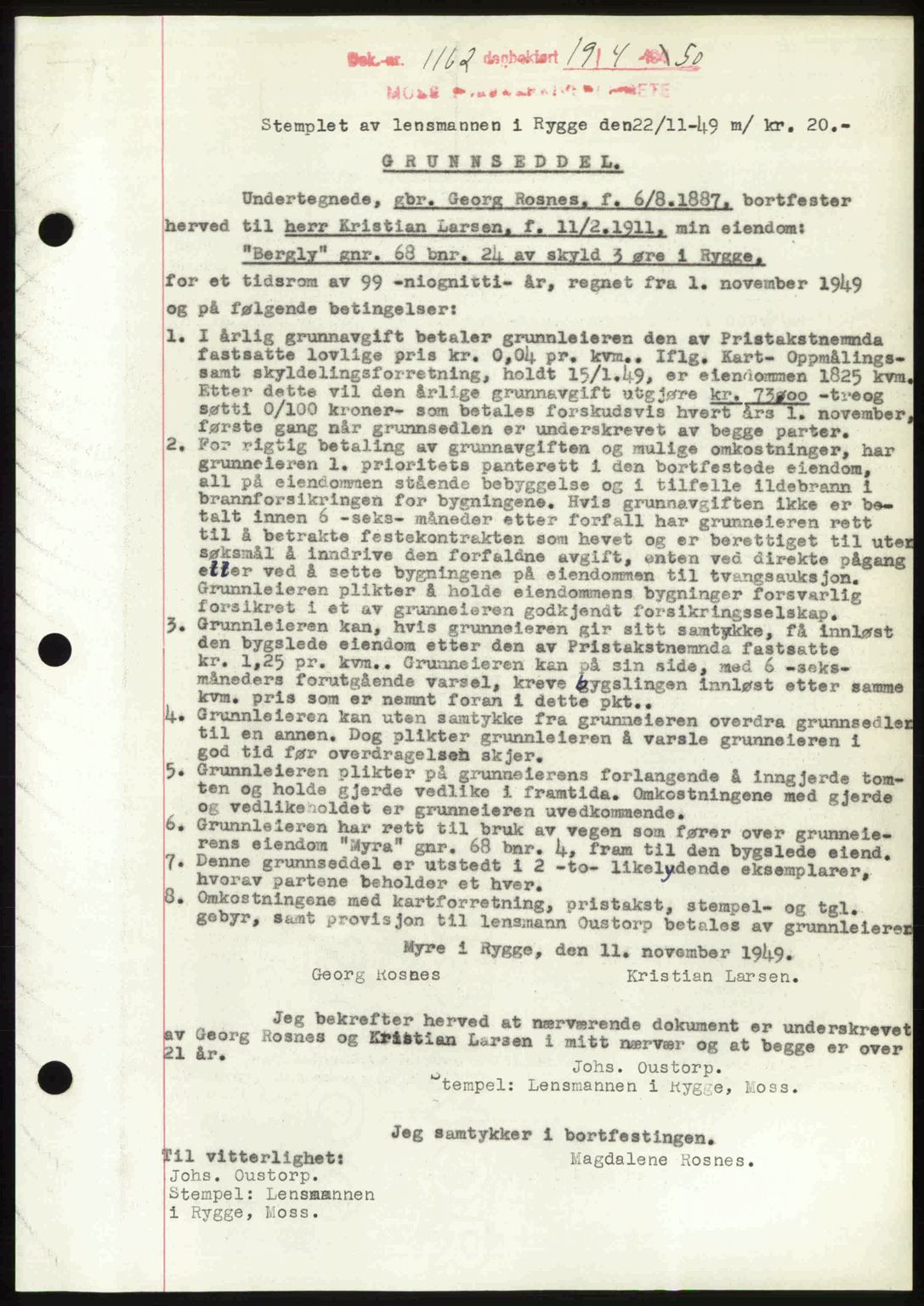 Moss sorenskriveri, SAO/A-10168: Mortgage book no. A25, 1950-1950, Diary no: : 1162/1950
