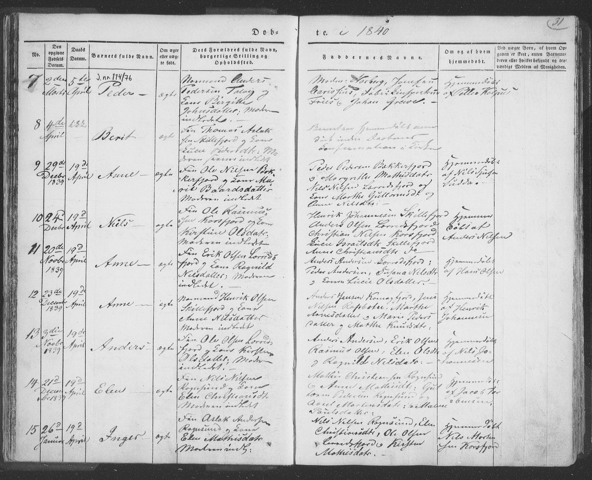 Talvik sokneprestkontor, AV/SATØ-S-1337/H/Ha/L0009kirke: Parish register (official) no. 9, 1837-1852, p. 31