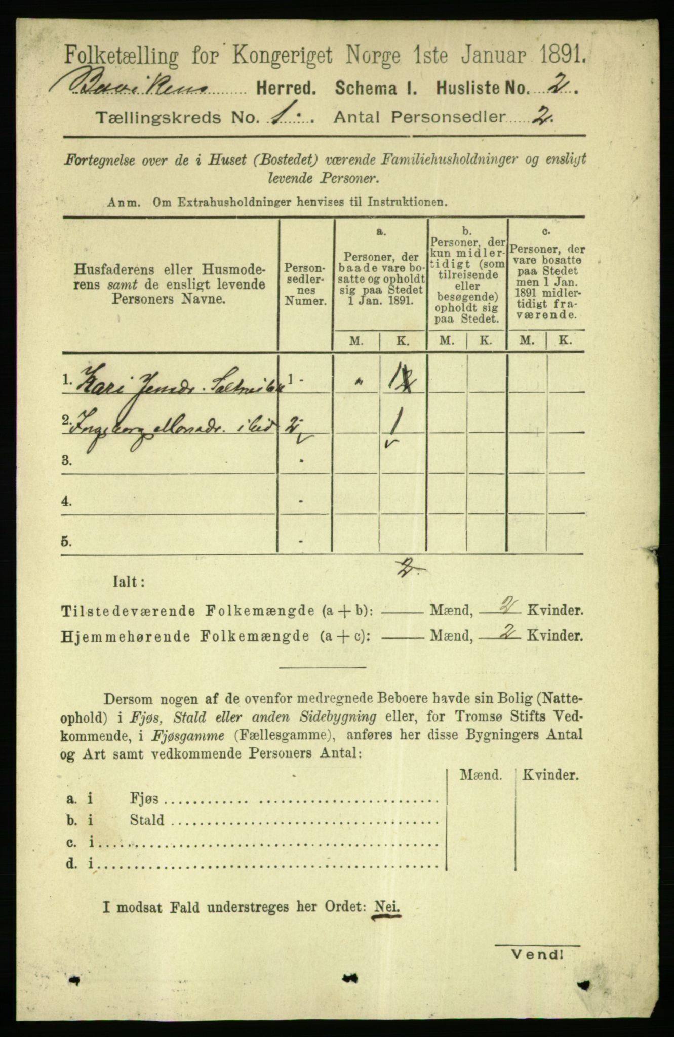 RA, 1891 census for 1656 Buvik, 1891, p. 13