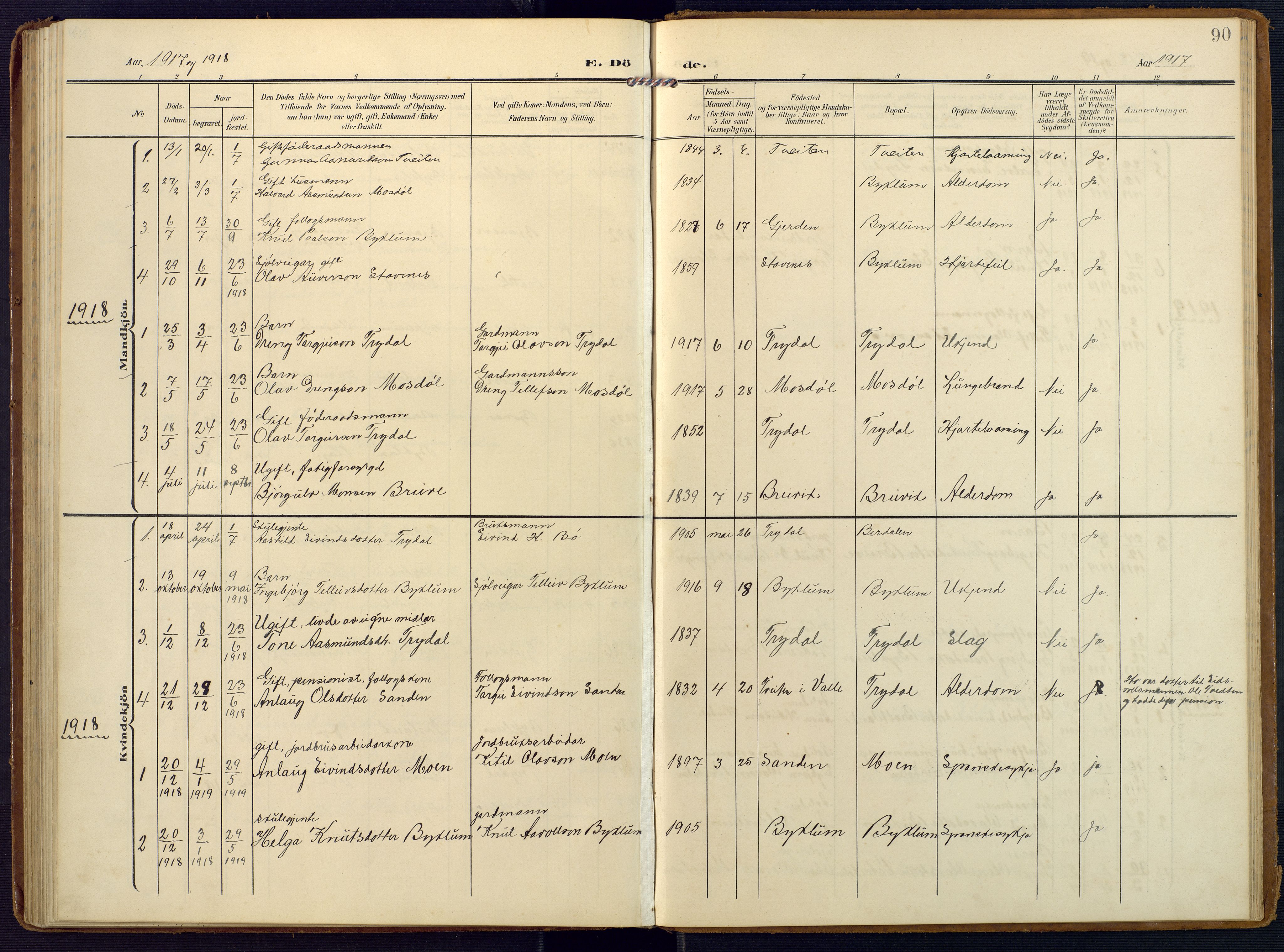 Valle sokneprestkontor, SAK/1111-0044/F/Fa/Faa/L0002: Parish register (official) no. A 2, 1907-1919, p. 90