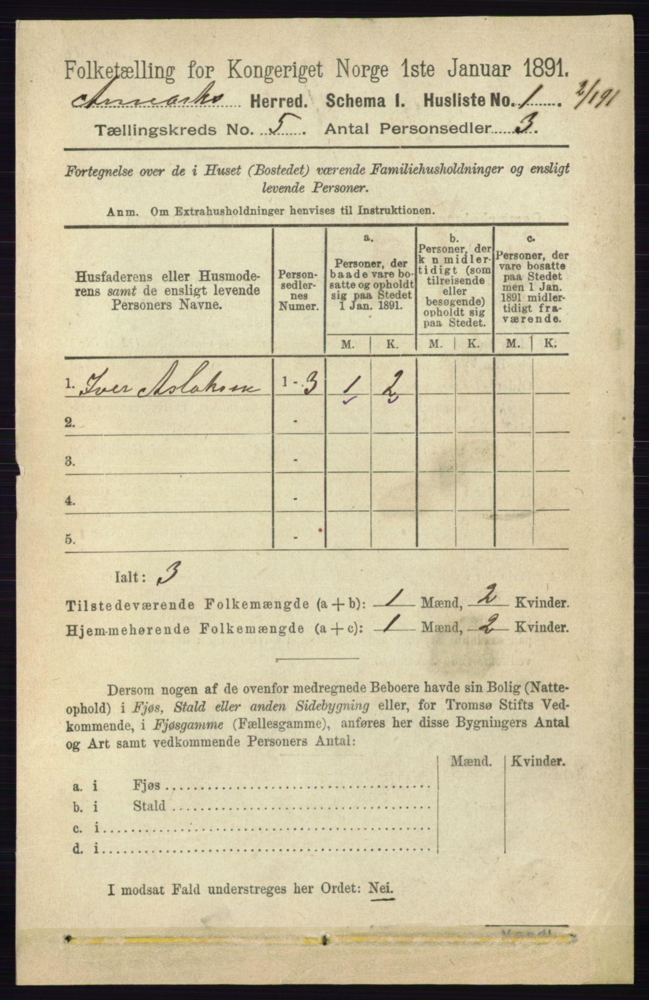 RA, 1891 census for 0118 Aremark, 1891, p. 2384