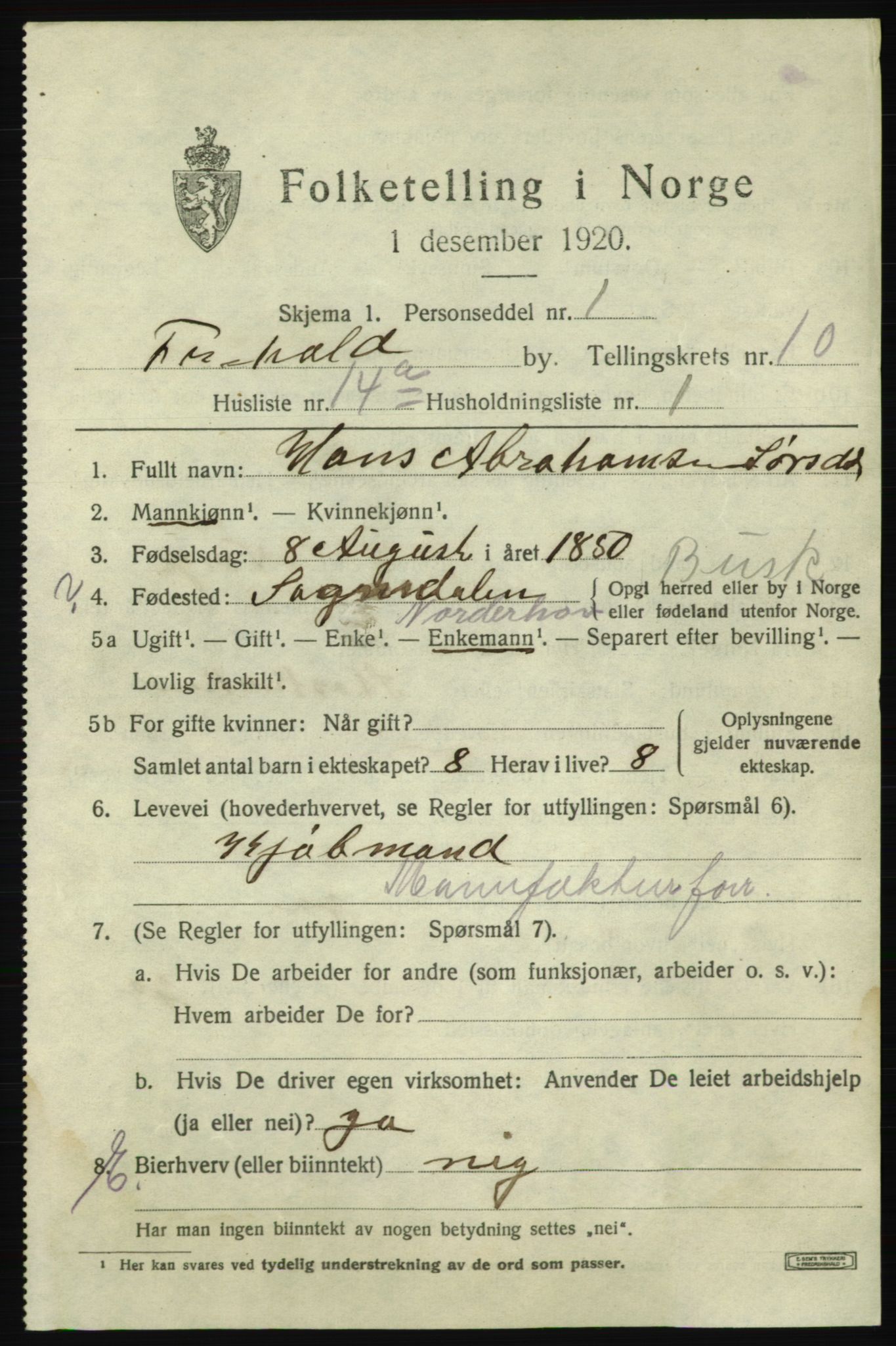 SAO, 1920 census for Fredrikshald, 1920, p. 17777