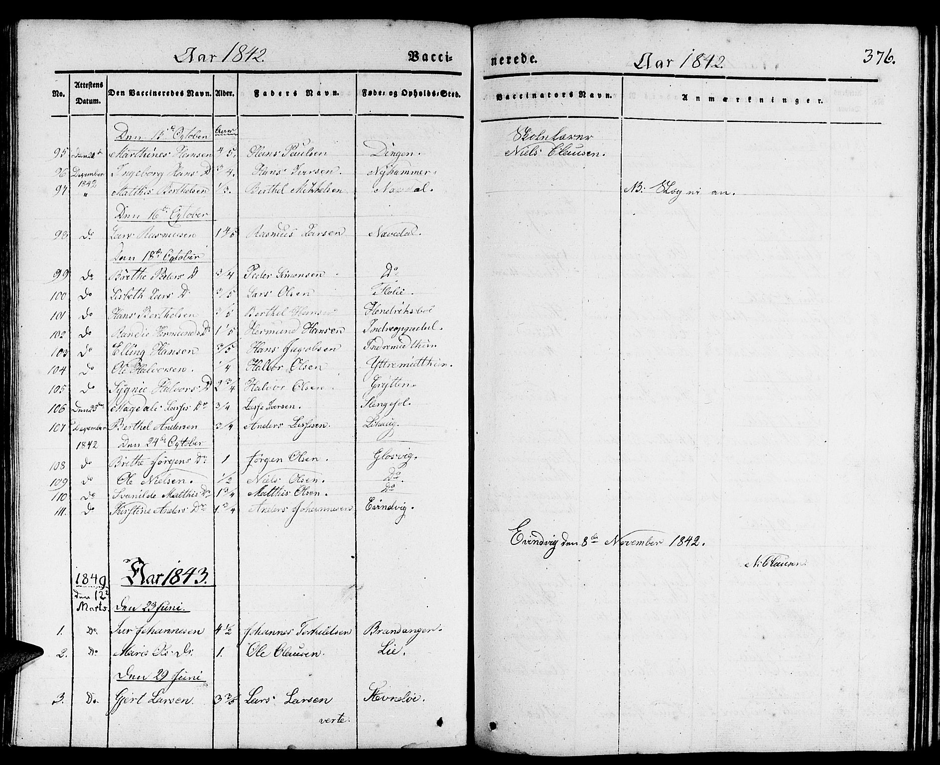 Gulen sokneprestembete, AV/SAB-A-80201/H/Haa/Haaa/L0020: Parish register (official) no. A 20, 1837-1847, p. 376