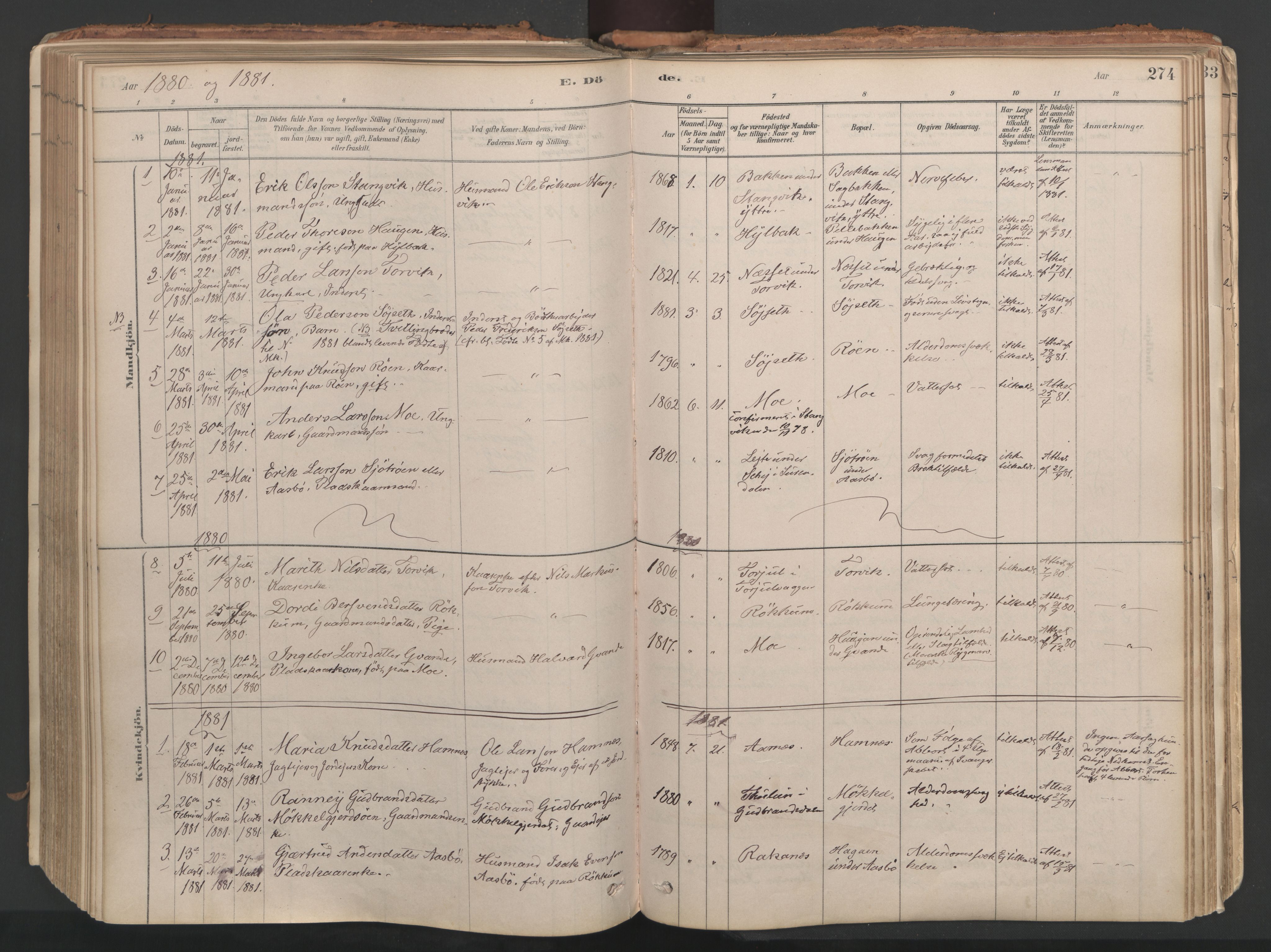 Ministerialprotokoller, klokkerbøker og fødselsregistre - Møre og Romsdal, AV/SAT-A-1454/592/L1029: Parish register (official) no. 592A07, 1879-1902, p. 274