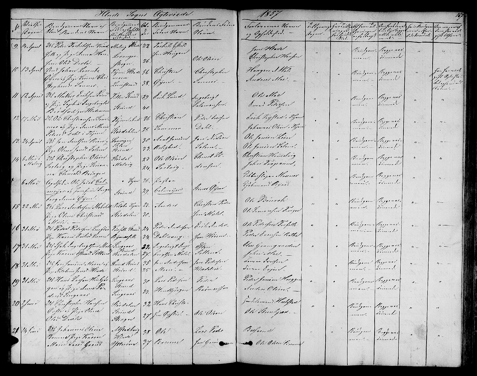Ministerialprotokoller, klokkerbøker og fødselsregistre - Sør-Trøndelag, SAT/A-1456/606/L0310: Parish register (copy) no. 606C06, 1850-1859, p. 167