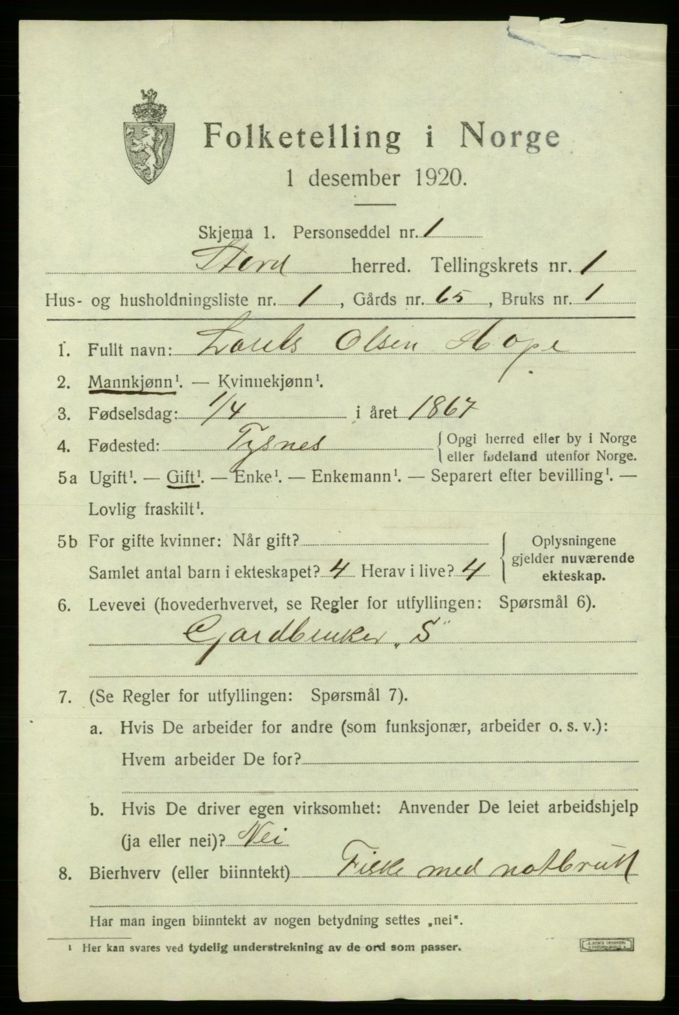 SAB, 1920 census for Stord, 1920, p. 1231