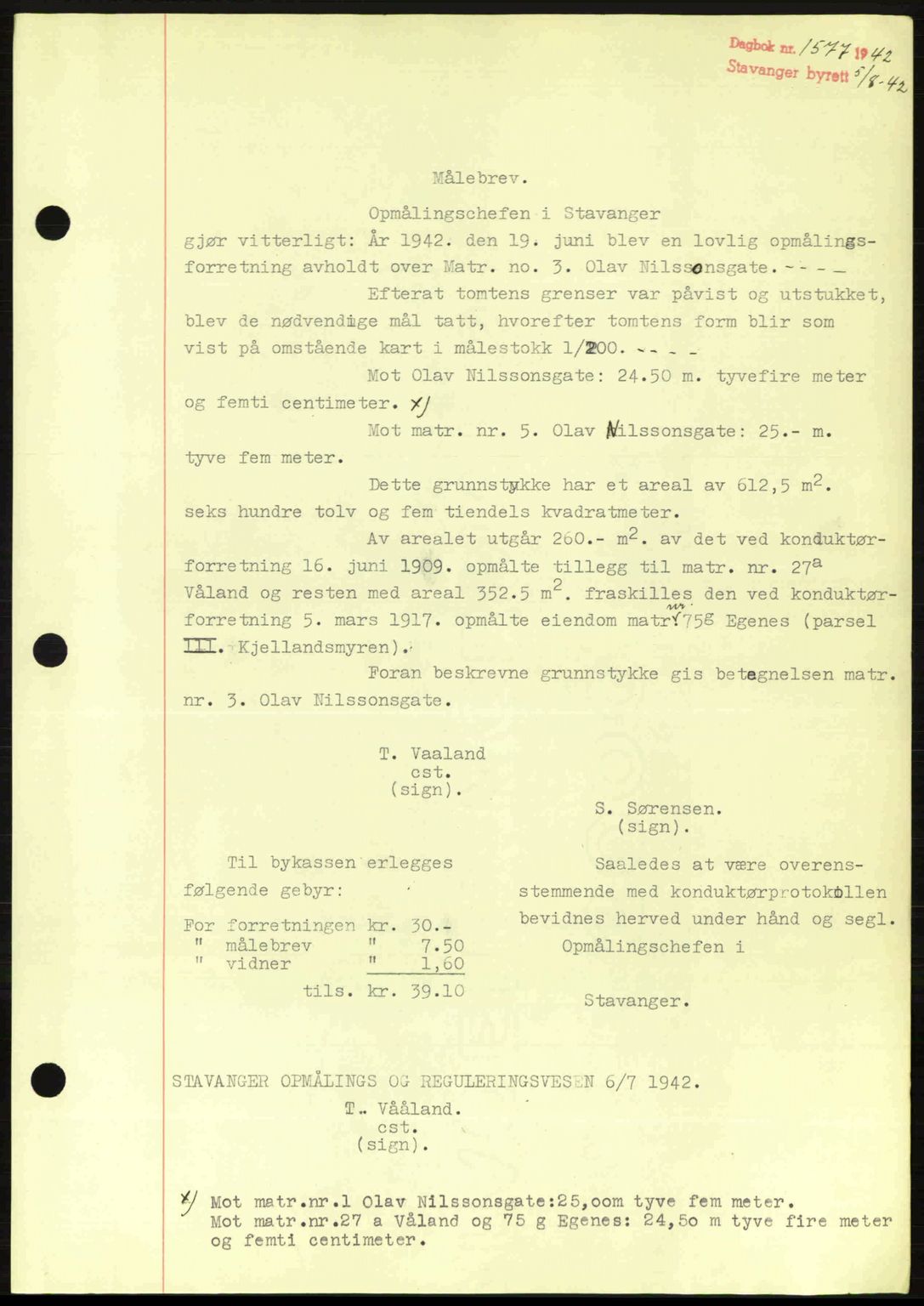 Stavanger byrett, SAST/A-100455/002/G/Gb/L0017: Mortgage book no. A7, 1941-1943, Diary no: : 1577/1942