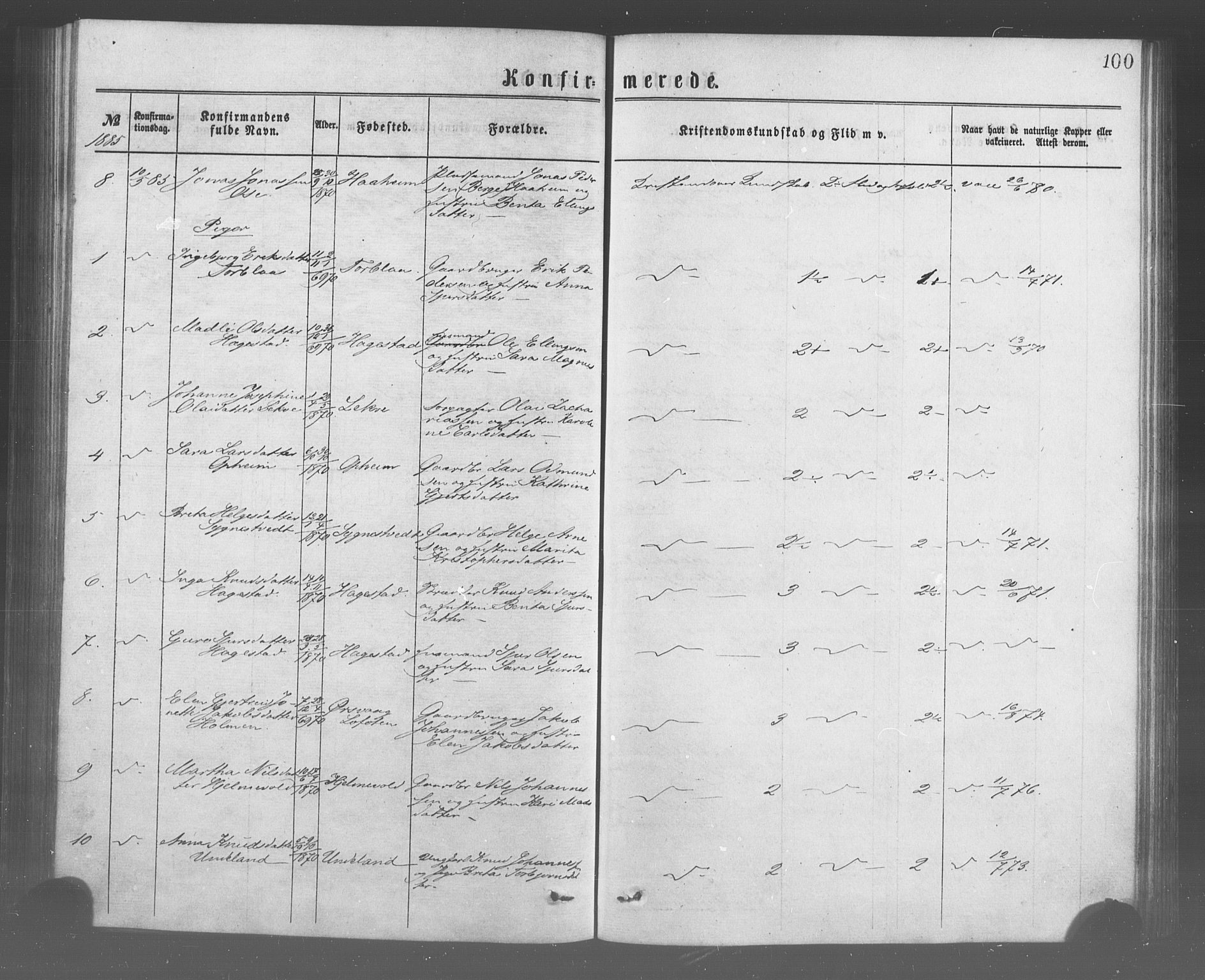 Ulvik sokneprestembete, SAB/A-78801/H/Haa: Parish register (official) no. A 17, 1873-1891, p. 100