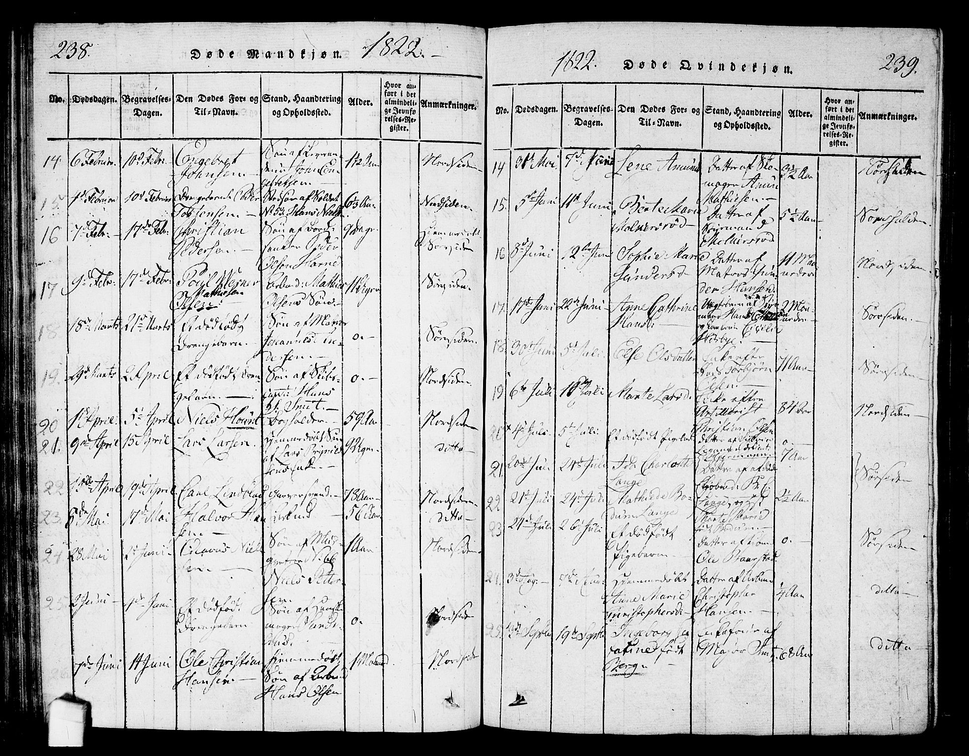 Halden prestekontor Kirkebøker, AV/SAO-A-10909/G/Ga/L0001: Parish register (copy) no. 1, 1815-1833, p. 238-239