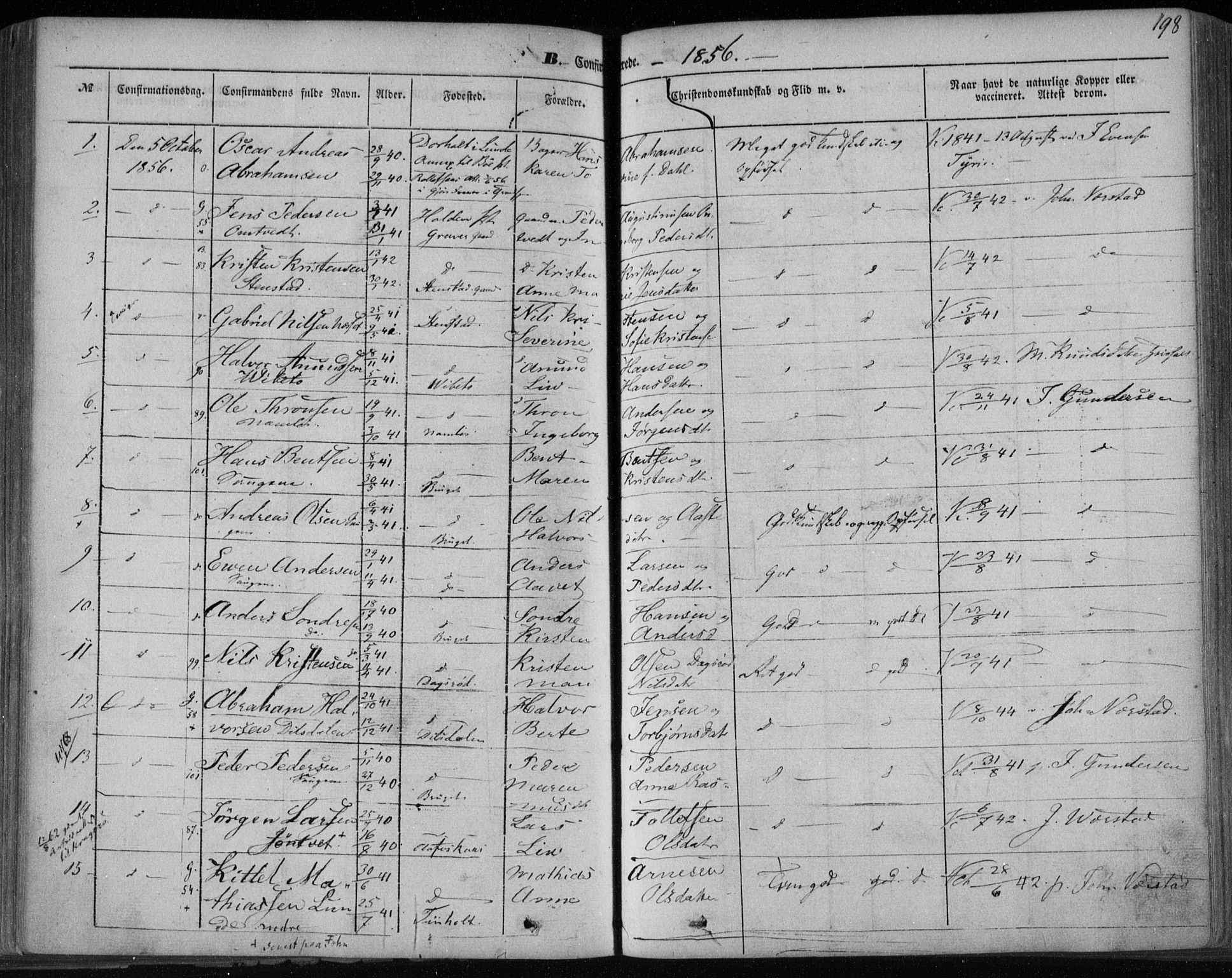 Holla kirkebøker, SAKO/A-272/F/Fa/L0005: Parish register (official) no. 5, 1849-1860, p. 198