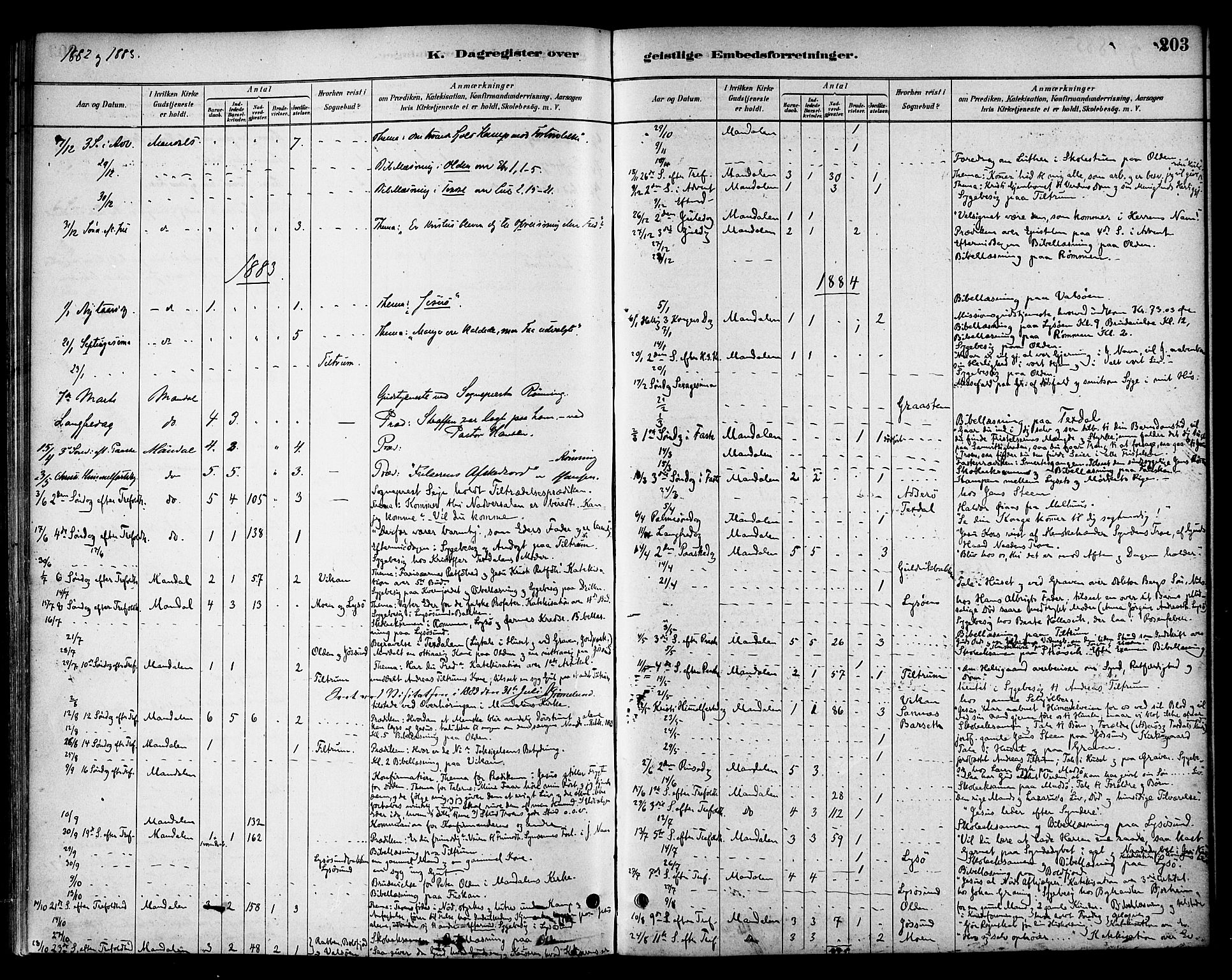 Ministerialprotokoller, klokkerbøker og fødselsregistre - Sør-Trøndelag, SAT/A-1456/654/L0663: Parish register (official) no. 654A01, 1880-1894, p. 203