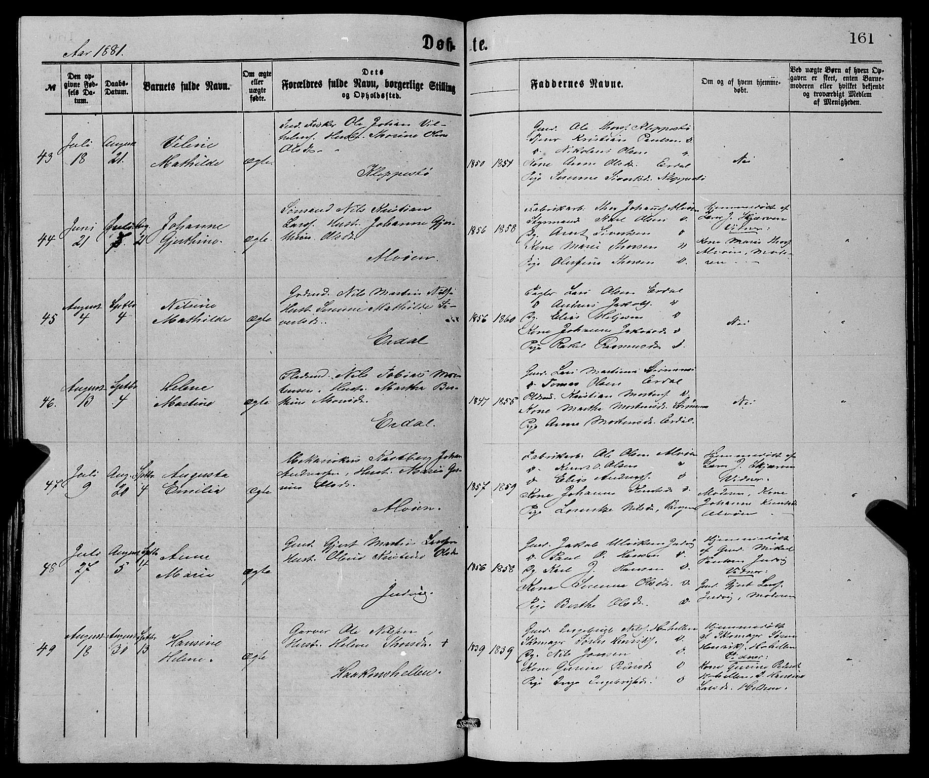 Askøy Sokneprestembete, AV/SAB-A-74101/H/Ha/Hab/Haba/L0007: Parish register (copy) no. A 7, 1871-1881, p. 161