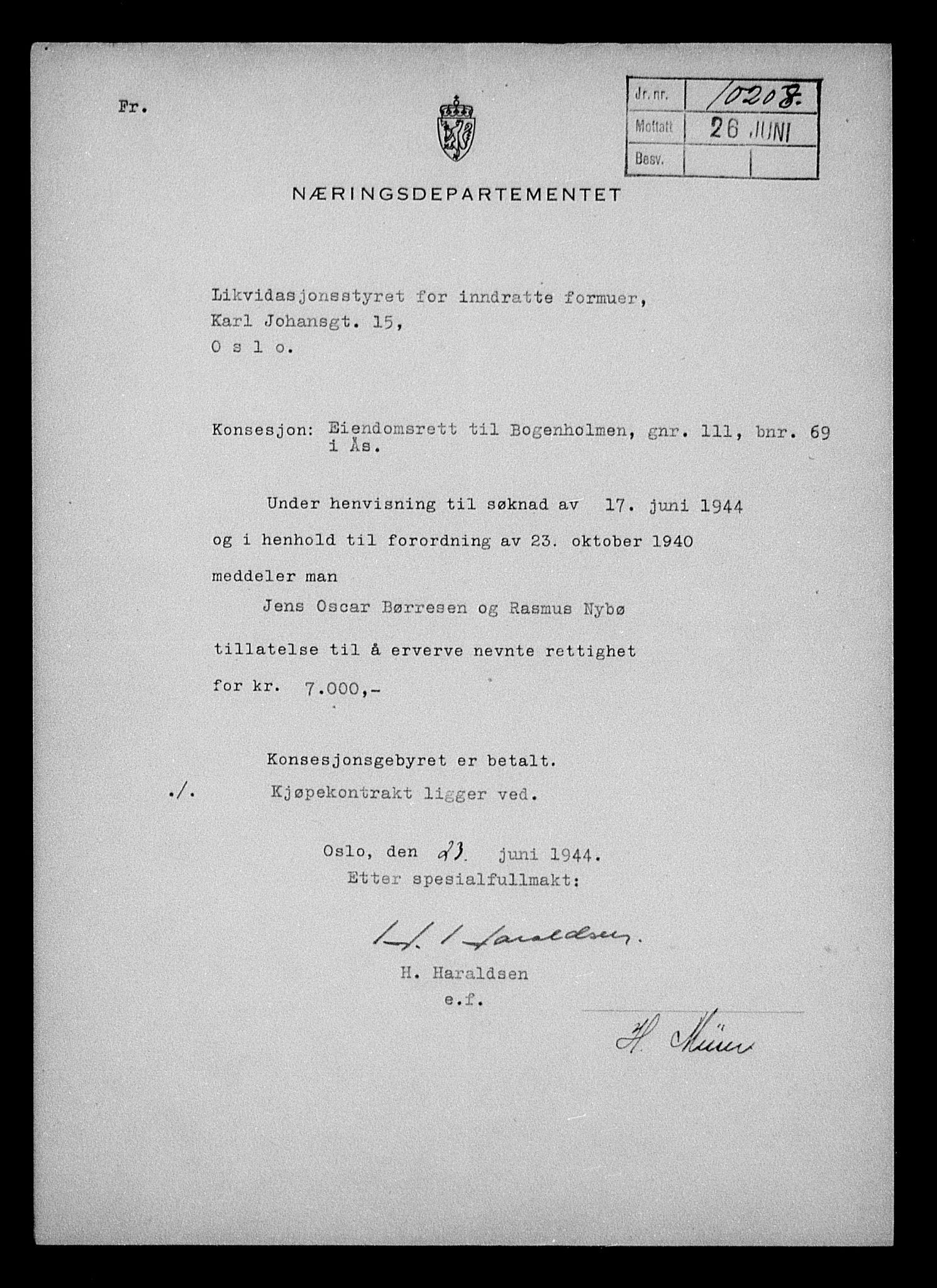 Justisdepartementet, Tilbakeføringskontoret for inndratte formuer, AV/RA-S-1564/H/Hc/Hcc/L0970: --, 1945-1947, p. 201