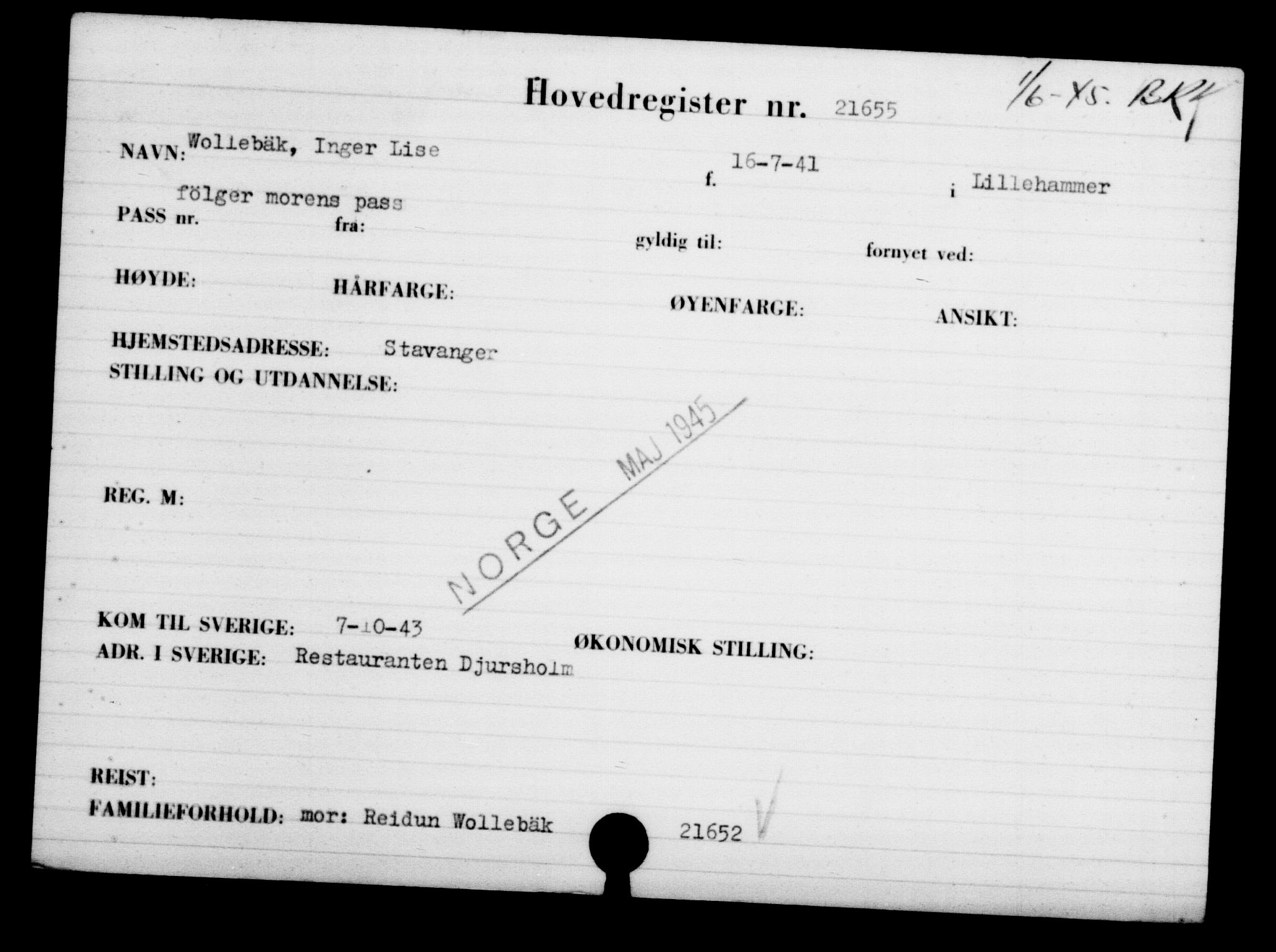 Utenriksstasjonene, Legasjonen i Stockholm, Flyktningkontoret, AV/RA-S-6753/V/Va/L0009: Kjesäterkartoteket, flyktninger med registreringsnr. 18502-22048, 1940-1945, p. 2680