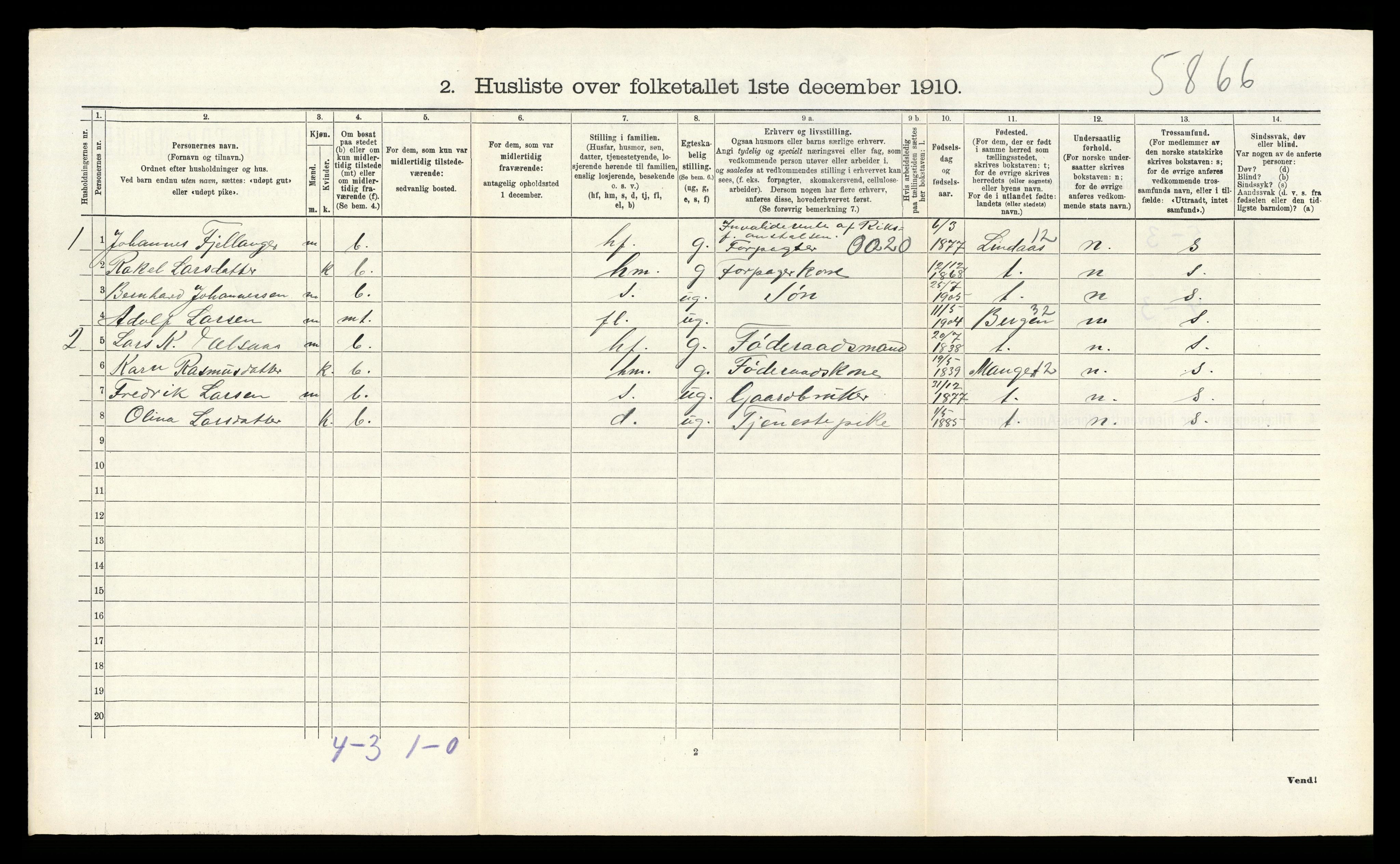 RA, 1910 census for Alversund, 1910, p. 899