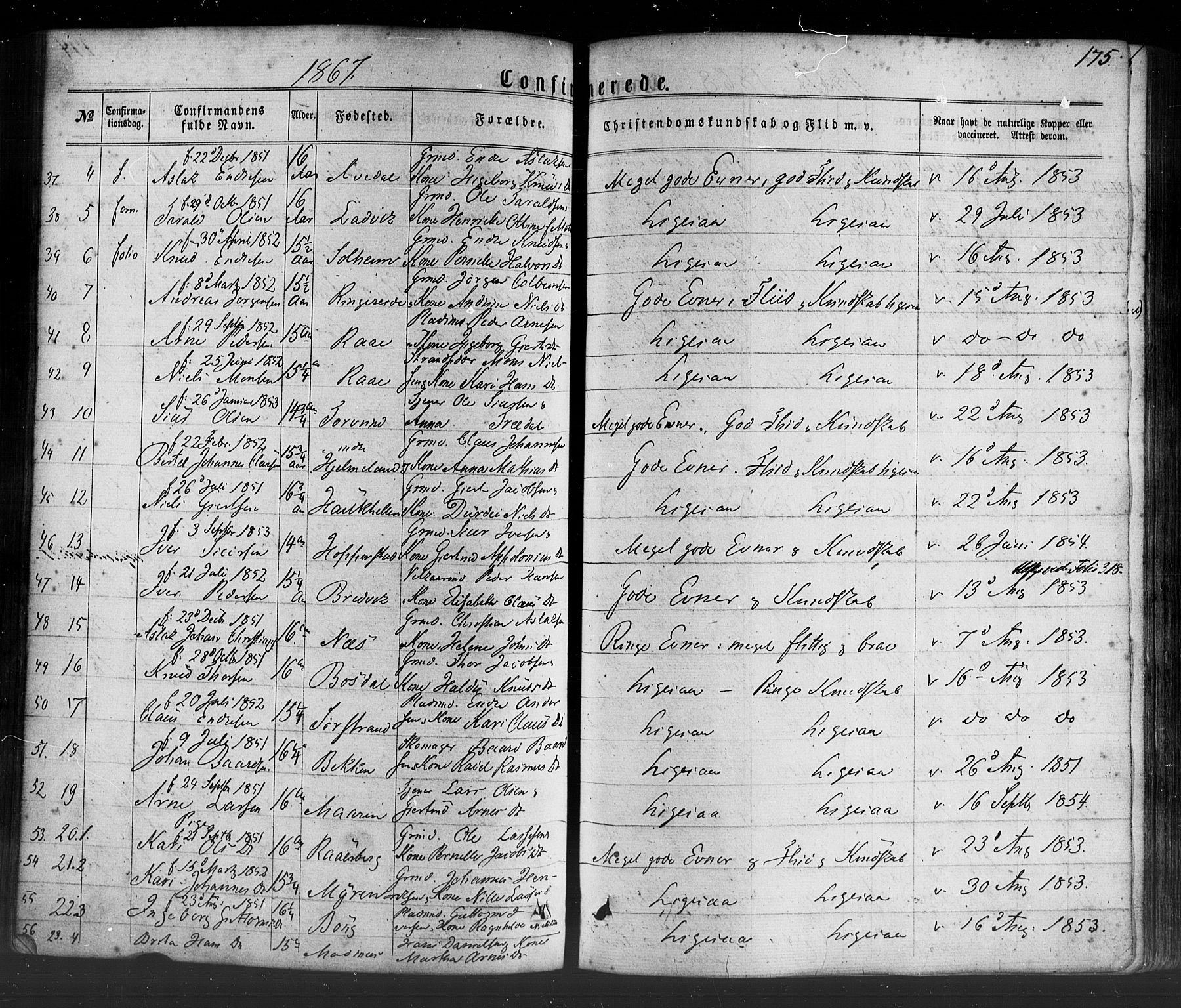 Lavik sokneprestembete, SAB/A-80901: Parish register (official) no. A 4, 1864-1881, p. 175