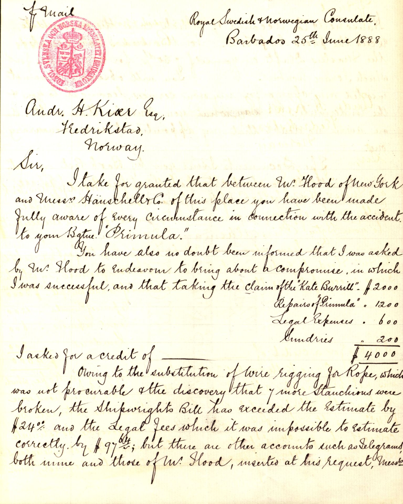 Pa 63 - Østlandske skibsassuranceforening, VEMU/A-1079/G/Ga/L0021/0003: Havaridokumenter / Inga av Drammen, Inga av Sandefjord, Primula, 1888-1889, p. 145