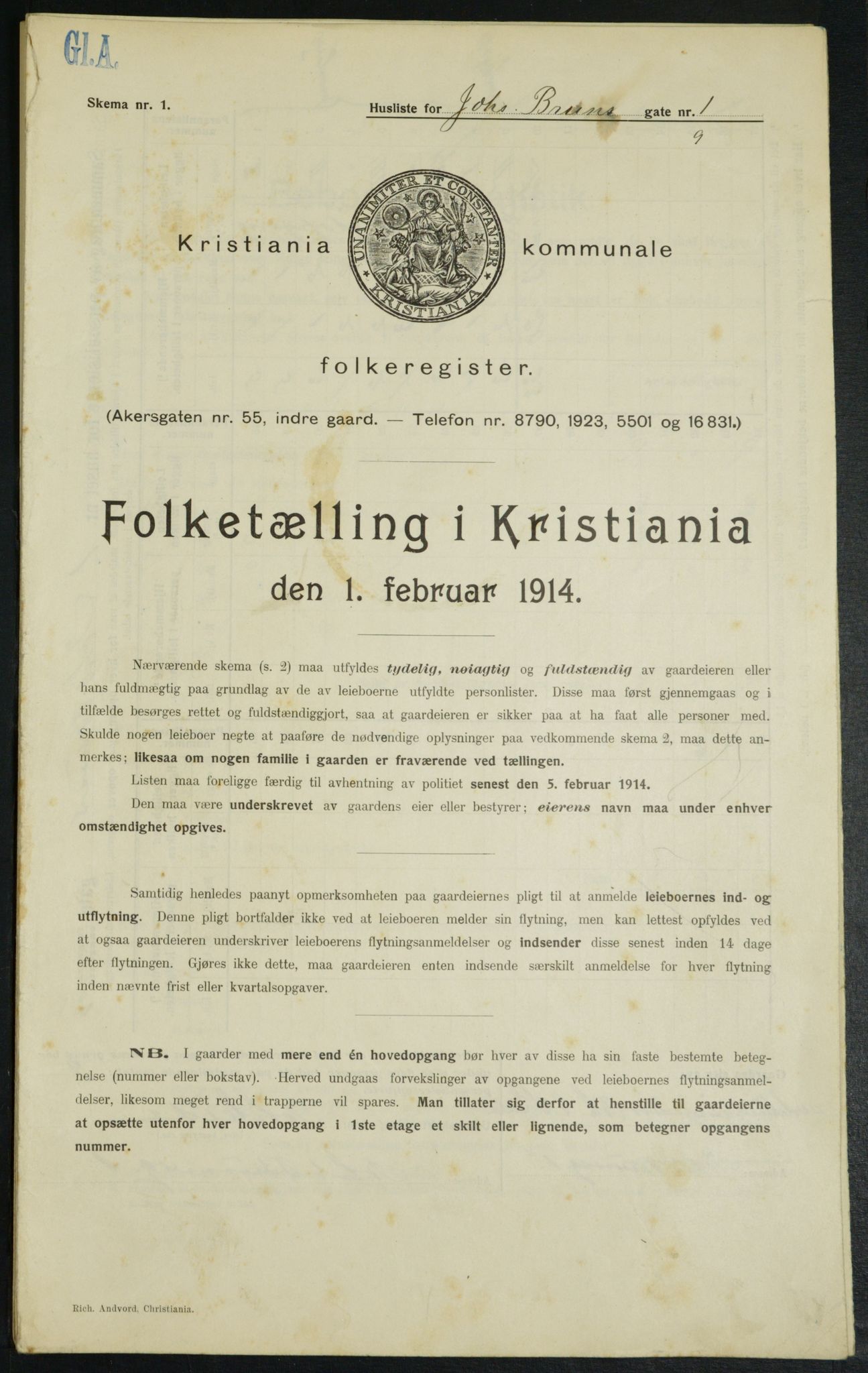 OBA, Municipal Census 1914 for Kristiania, 1914, p. 47013